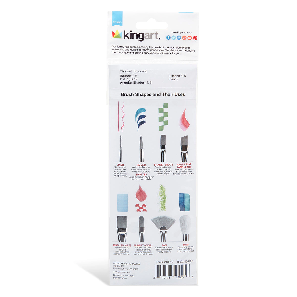 KINGART Studio Mixed Media Synthetic White Bristle Brush Set - 10 pc