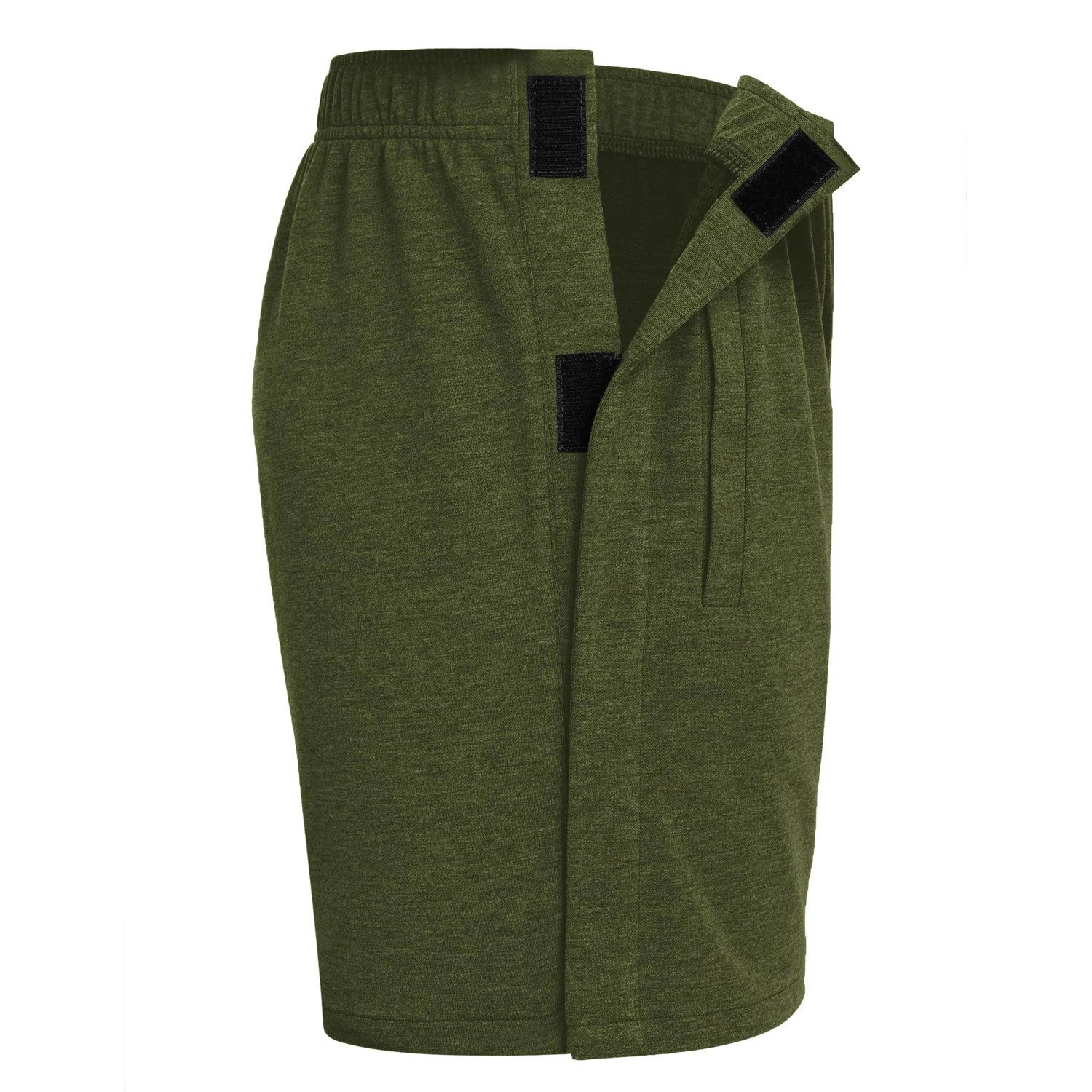 Pinspark Mens Solid Soft Shorts Elastic Waist Side Open Leg Adaptive Lounge