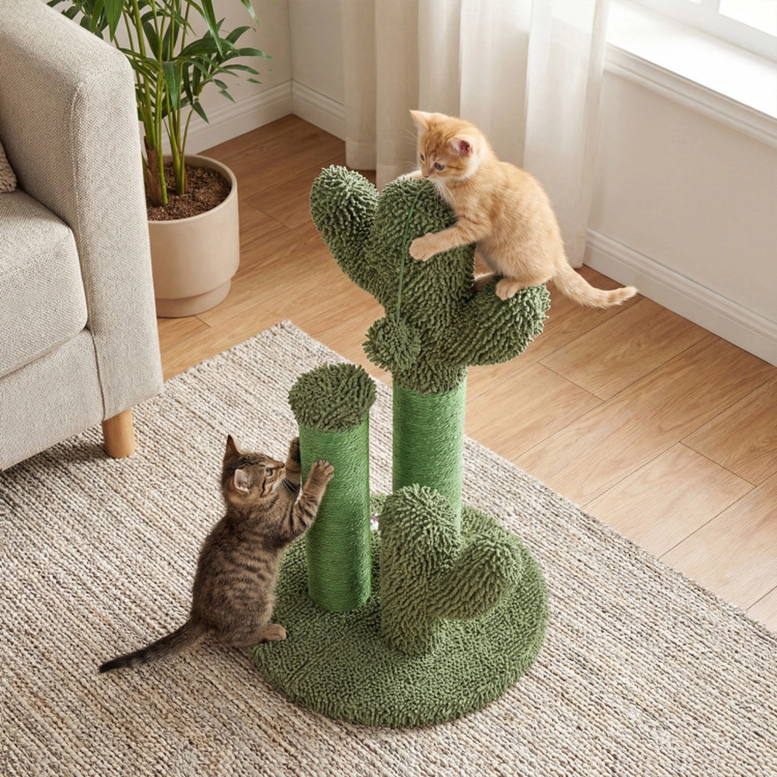 SUGIFT 22 Inch Cactus Cat Scratching Post Green with Natural Sisal Rope and Ball