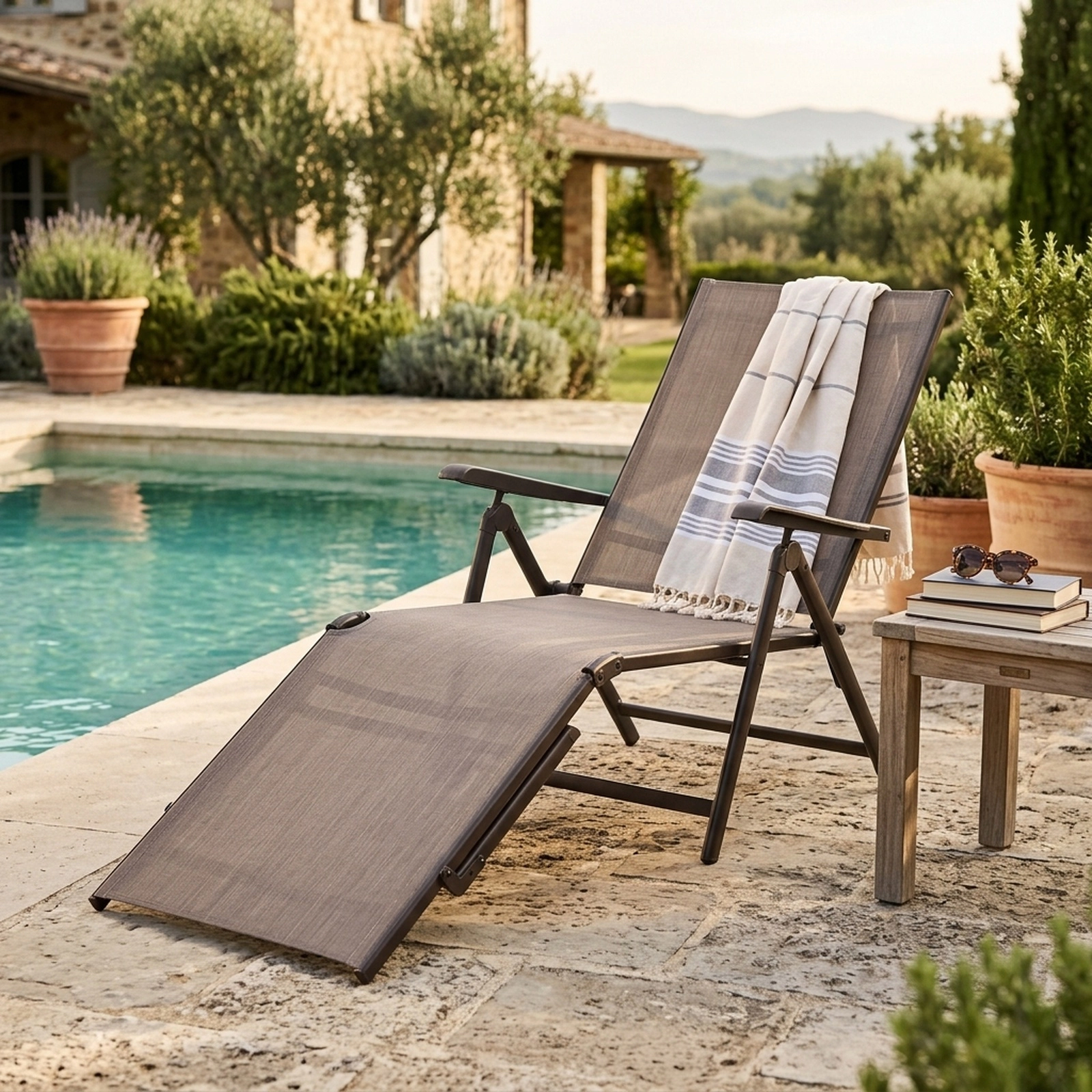SUGIFT Brown Foldable Chaise Lounge Chair, 5-Angle Backrest, 2-Position Footrest