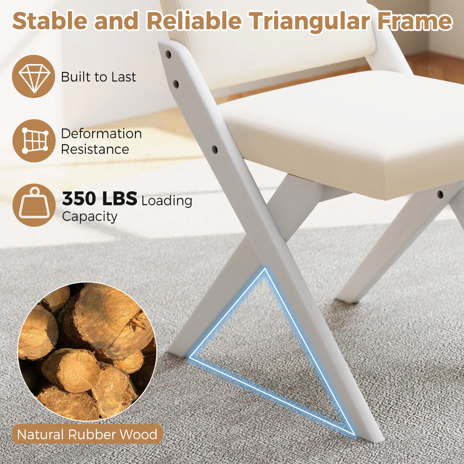 LJG Wooden Dining Chairs of 2 with Rubber Wood Frame and Padded Cushions