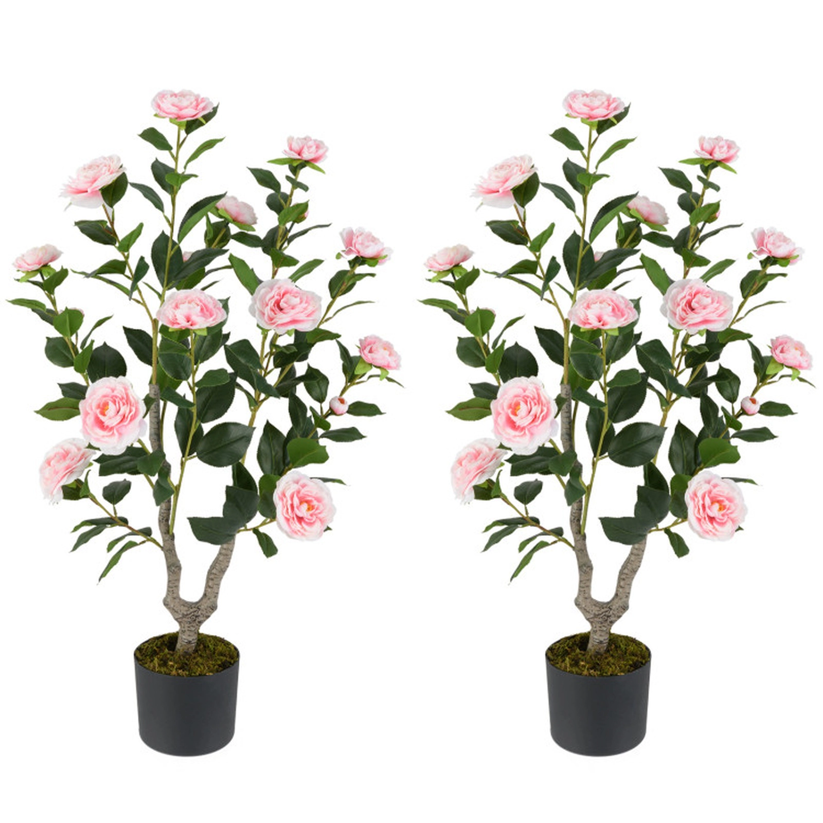 SUGIFT Set of 2 36-in Artificial Camellia Trees with Blooming Flowers and Cement-Filled Pots
