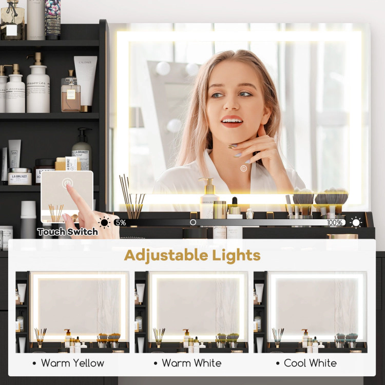 Hivvago Vanity Dressing Table And Chair Set With Mirror Lights