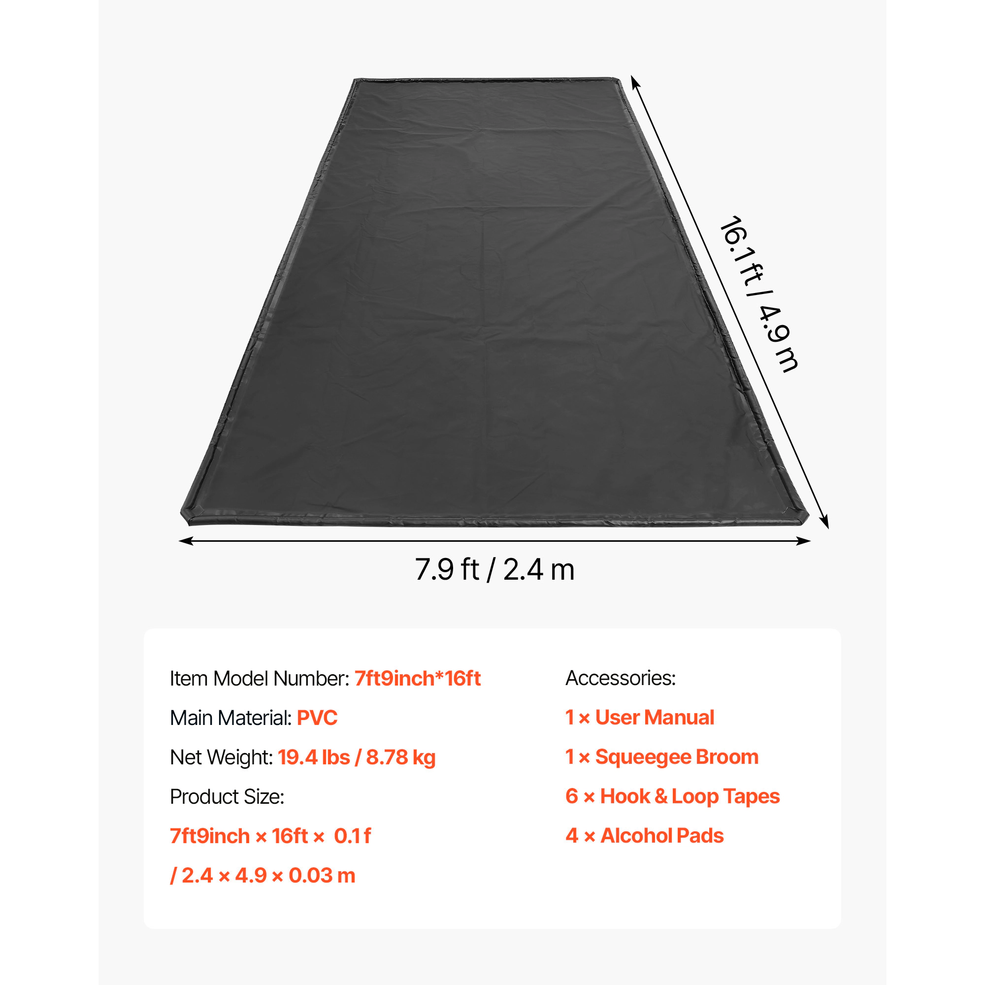 HONGGE Containment Mat 7 ft 9 in Non-Slip PVC Garage Floor Mat with a Cleaning Squeegee Heavy Duty Durable Waterproof