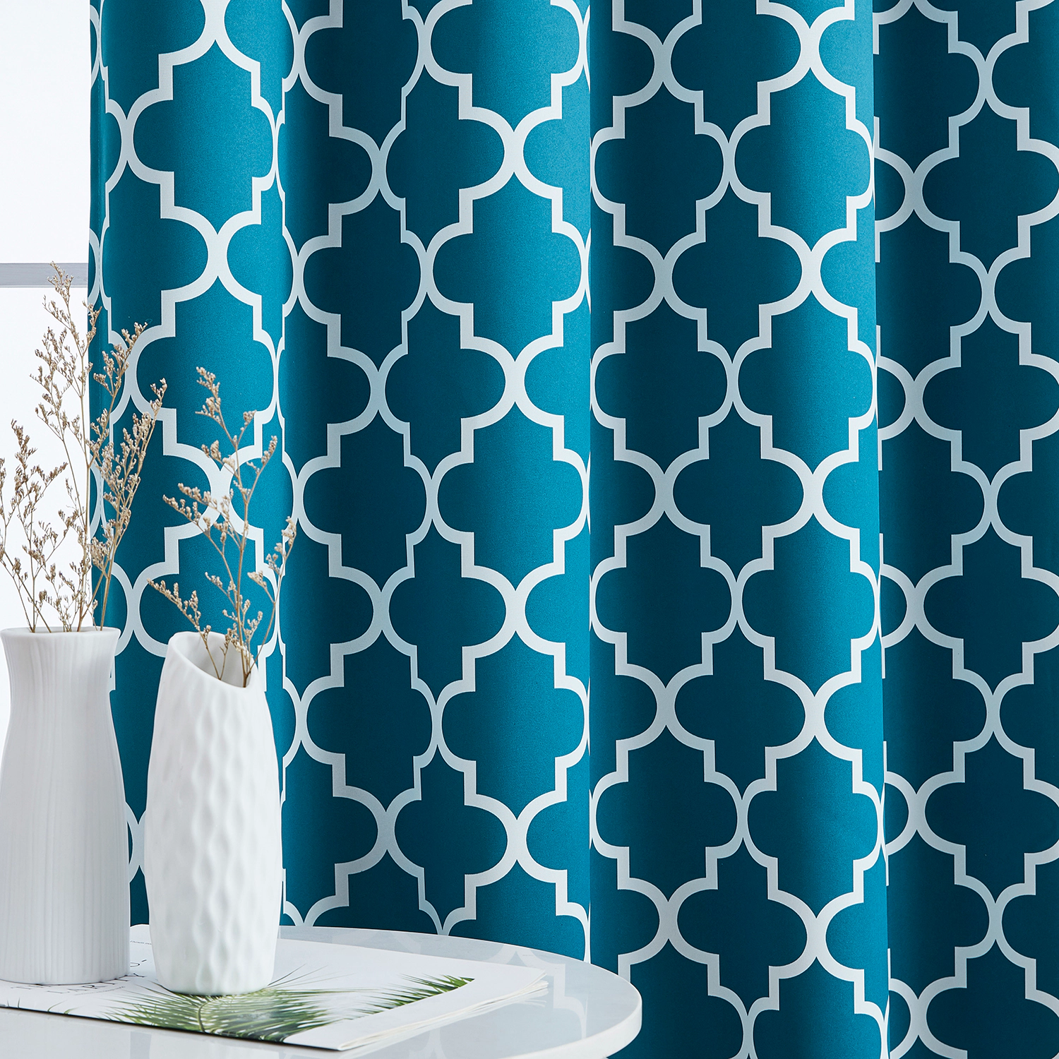 HLC.ME Lattice Print Thermal Insulated Room Darkening Blackout Grommet Window Curtain Panels - Set of 2