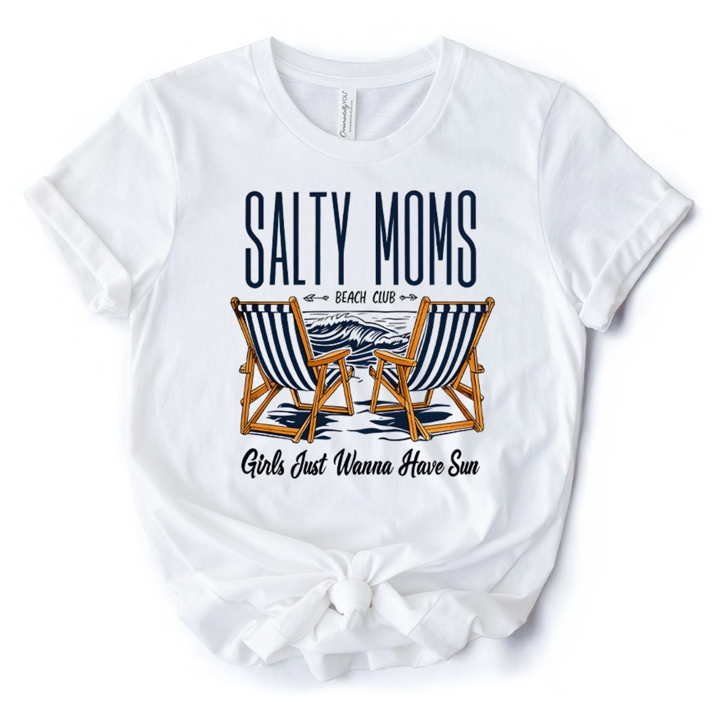 OrnamentallyYou Womens Salty Moms Beach Club T-Shirt