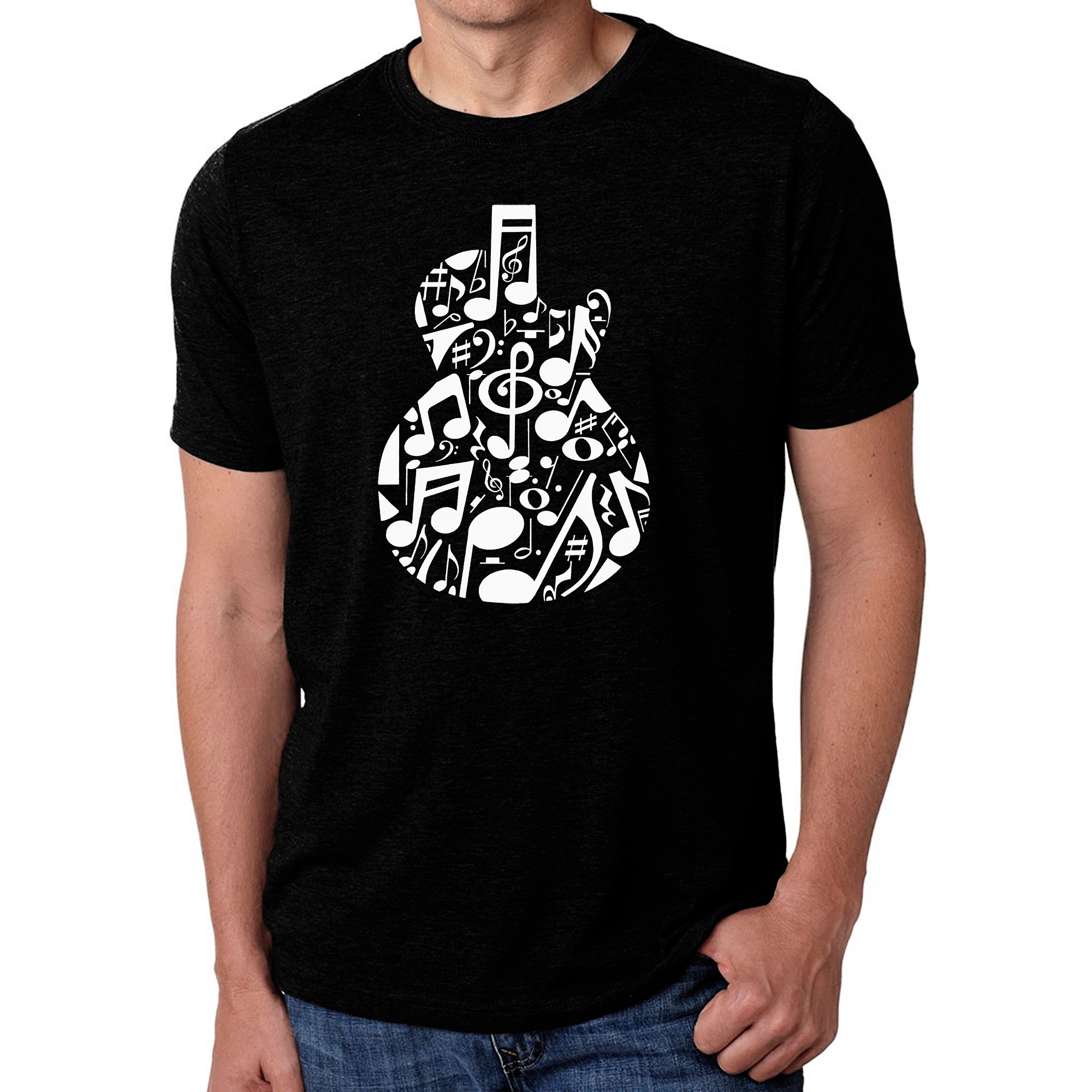 LA Pop Art Men's Cotton-Poly Word T-Shirt - Music Notes Guitar