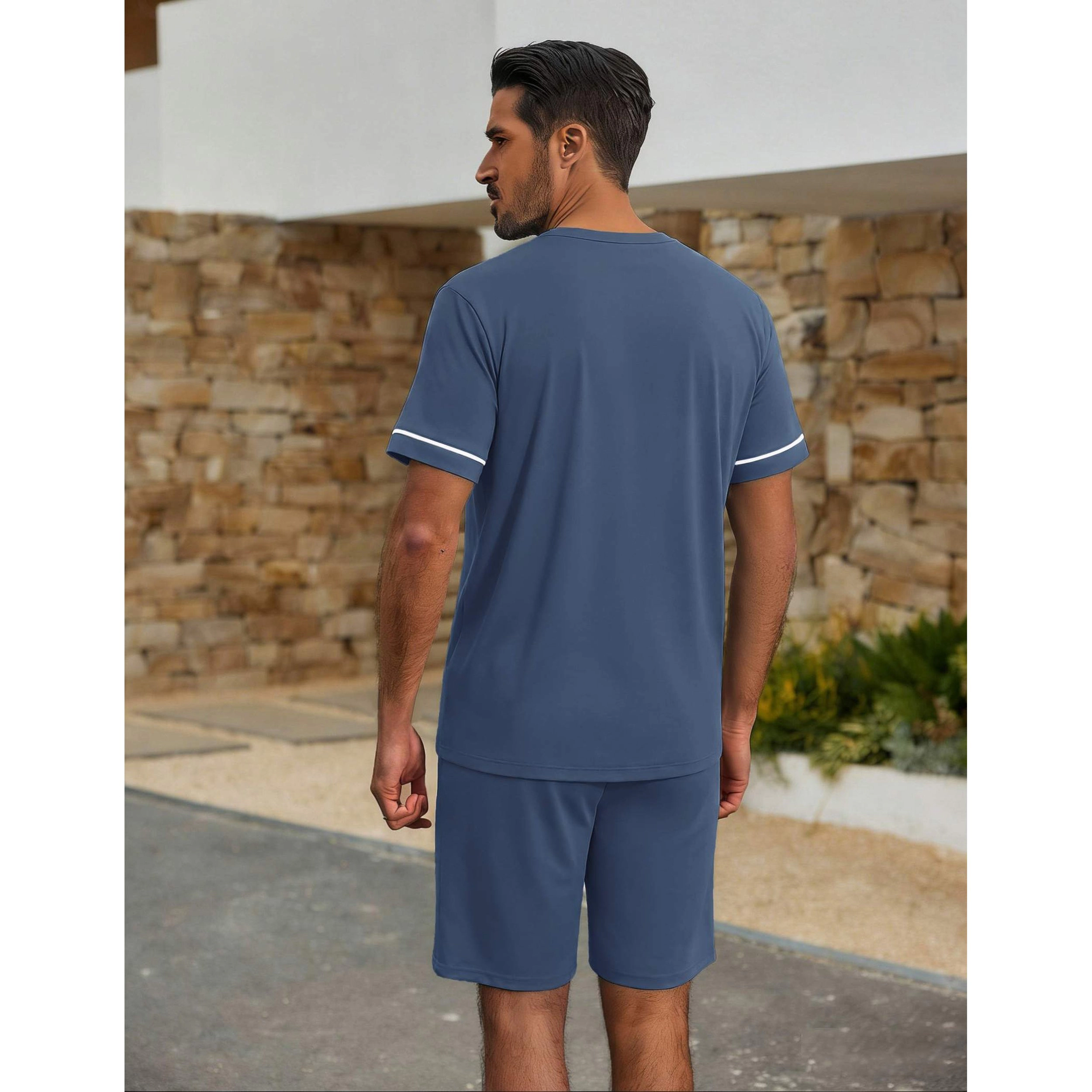Ekouaer Men pajama set Summer Short Sleeve Shirts and Shorts 2 Piece Lounge Sets with Pockets