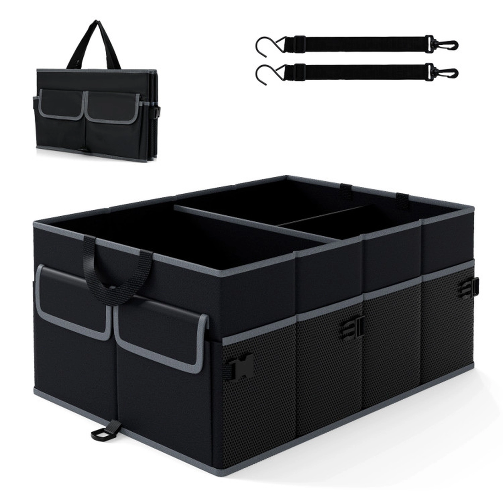 SUGIFT Collapsible 13 Gallon Car Trunk Organizer with Removable Divider 3 Compartments 6 Pockets Black