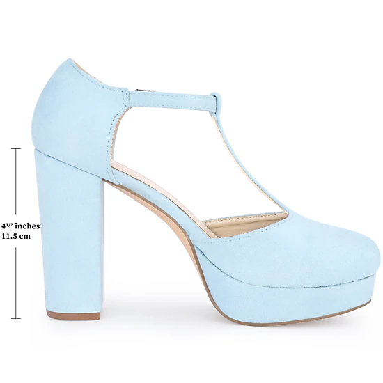 BLISSFUL STEP Women's Platform Chunky Heel Mary Janes Retro T-Strap Pump