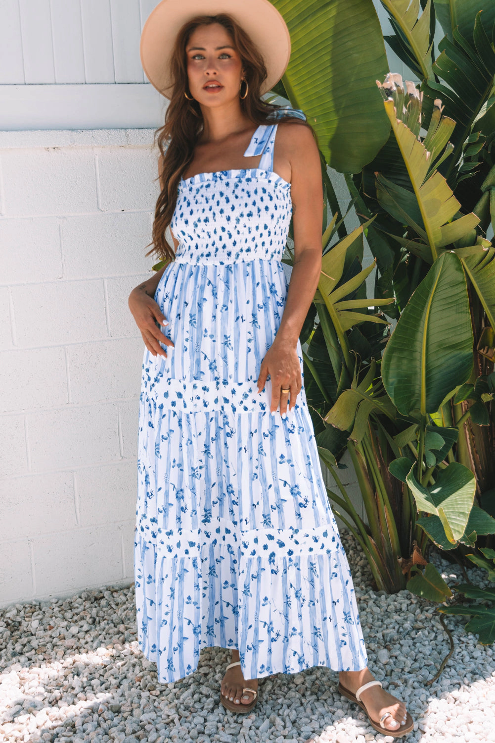 Threaded Pear Women's Lily Floral Smocked Tiered Maxi Dress