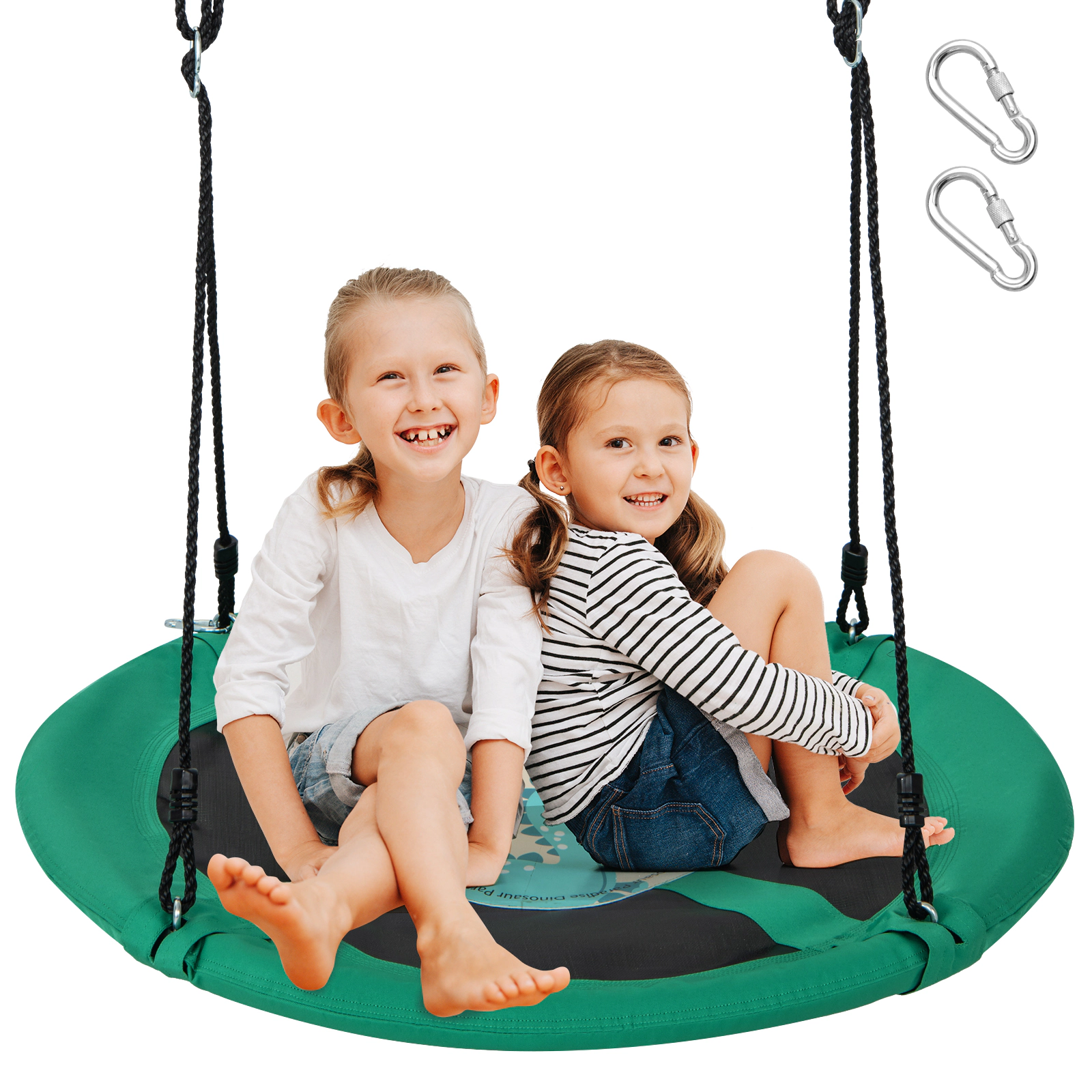 SUGIFT 40-in Round Saucer Tree Swing with Adjustable Ropes and Carabiners 220-lb Capacity Ages 3+ Green
