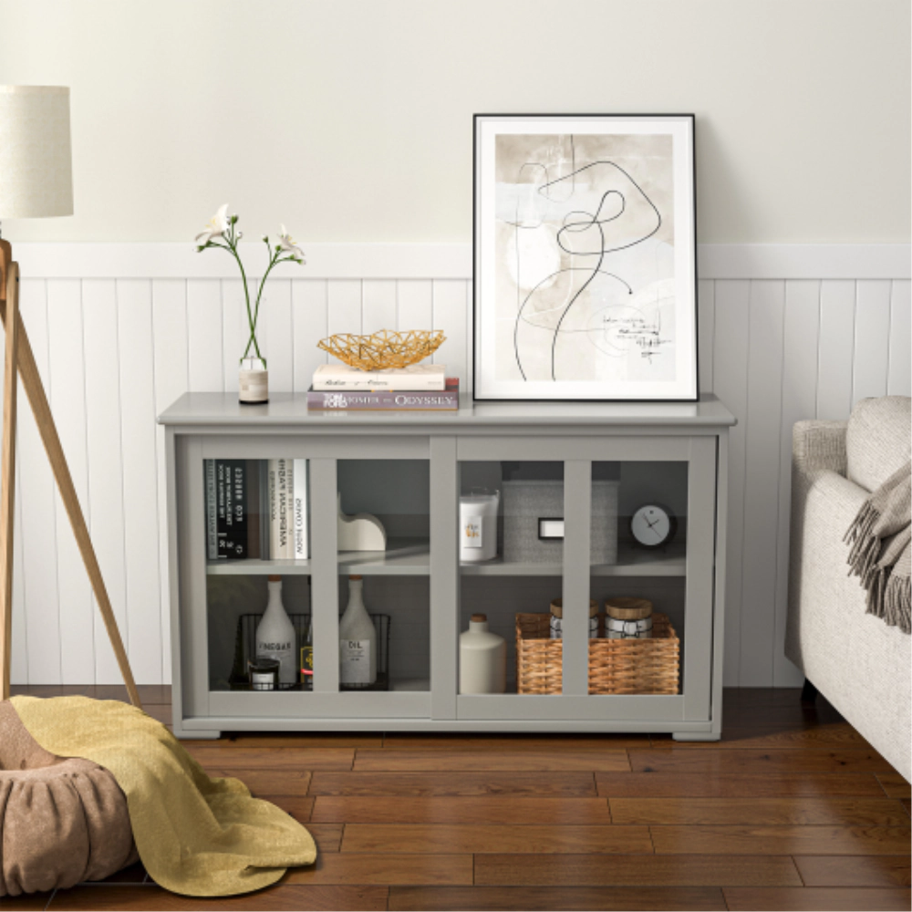 Hivvago Kitchen Storage Cabinet With Glass Sliding Door