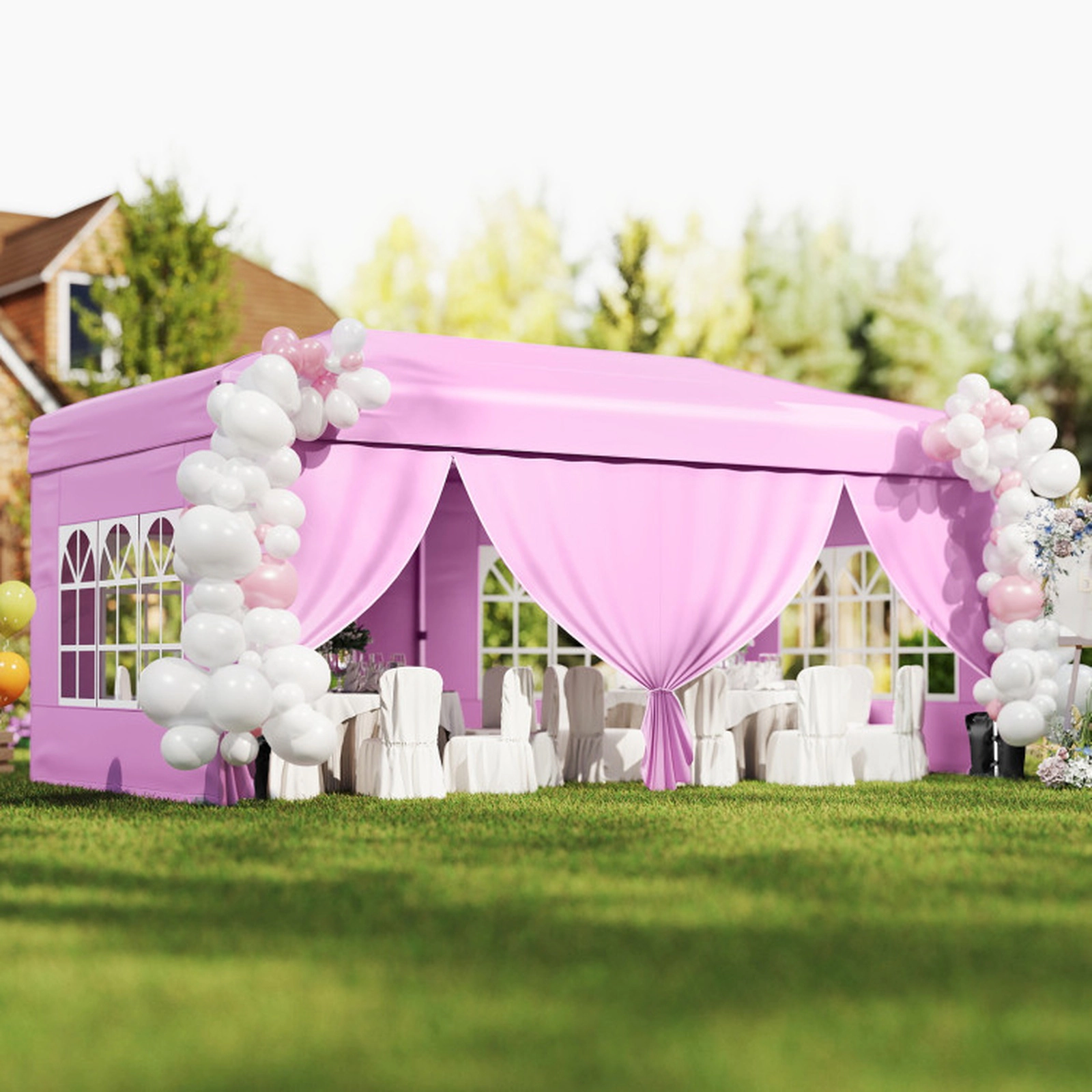 SUGIFT Pink 10-ft by 20-ft 3-Level UPF50+ Carbon Steel Pop Up Canopy Tent with 6 Sidewalls and Wheeled Bag