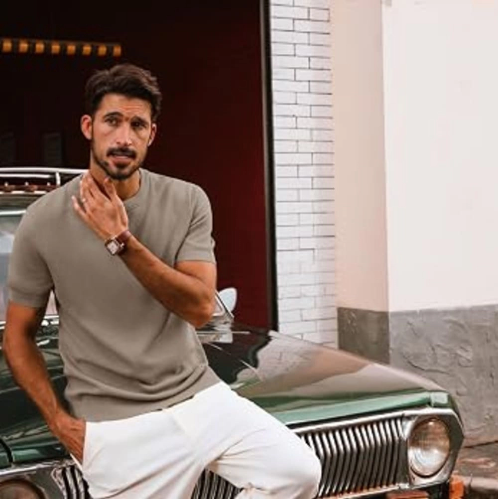 Artisan Haven Mens Casual Knit Textured Crewneck T Shirt