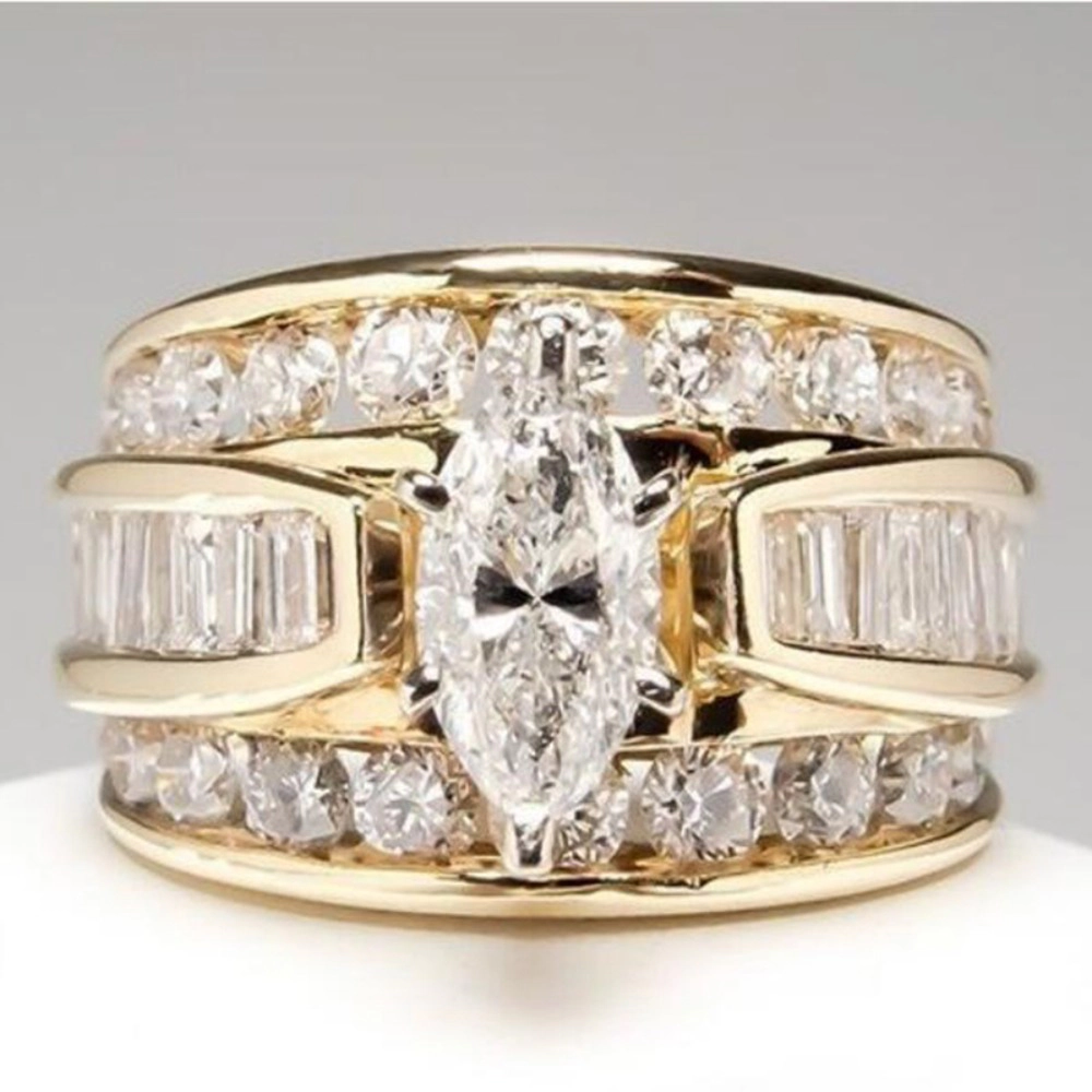 Wardrobe Whimsy Marquise Cut Cubic Zirconia Multi‑Row Wide Band Bridal Ring