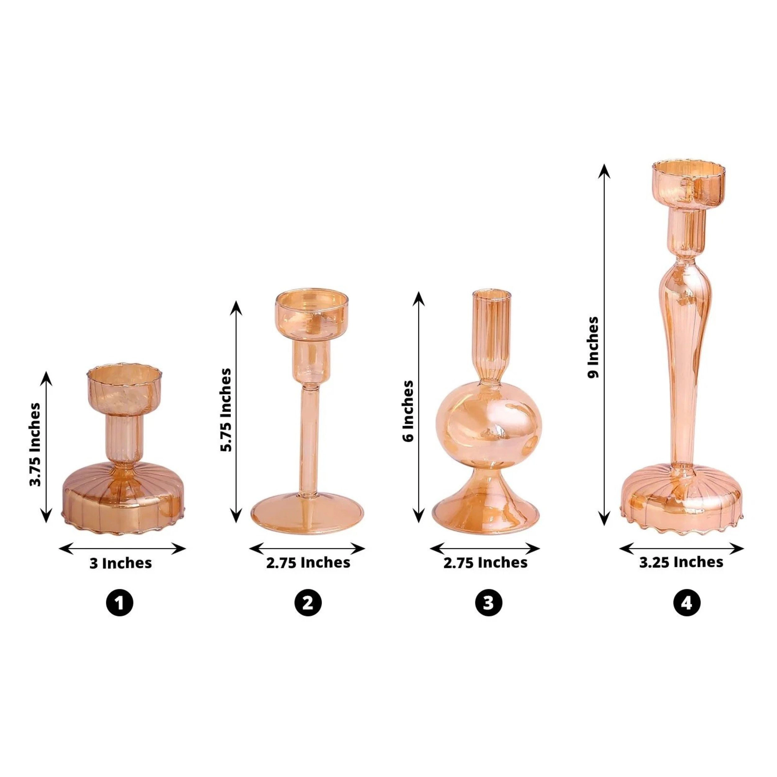 Home Collection Gold Lined Glass Taper Candle Holders Assorted Set of 4