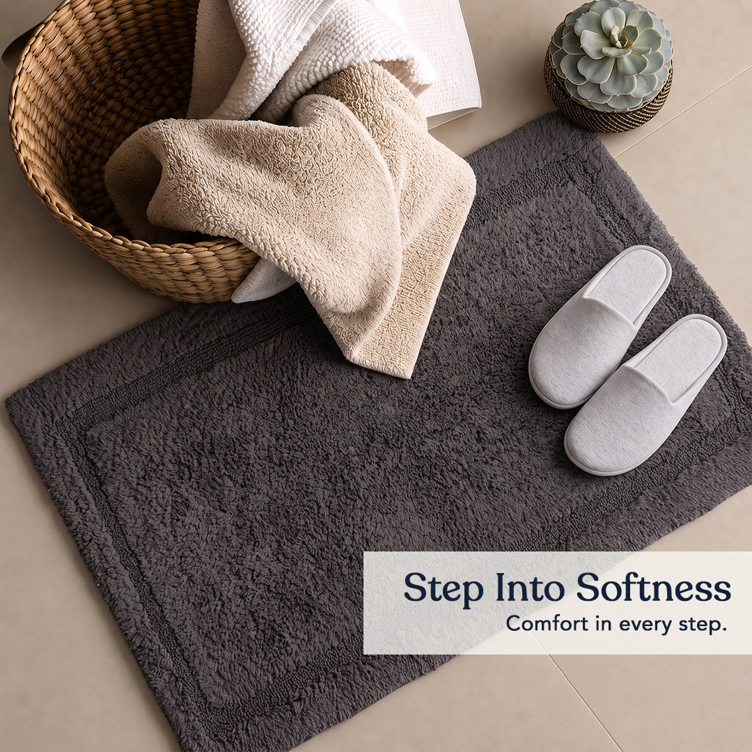 Delara GOTS Certified Organic Cotton Reversible 3000 GSM Ultra Thick Super Absorbent Soft Quick Dry Bath Mat