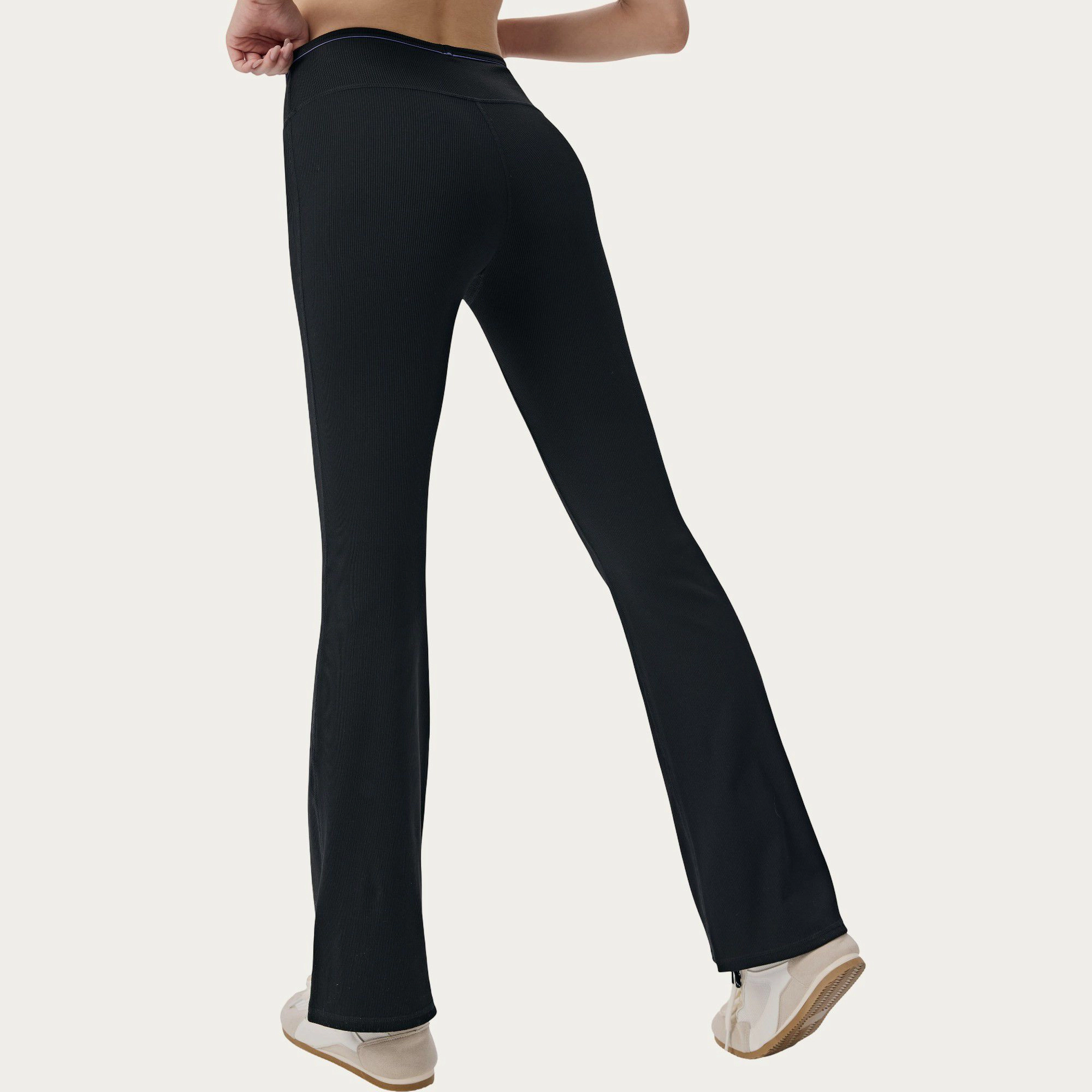 Anna-Kaci Active Women's High Waist Ribbed Flare Pants with Stretch Performance Fabric