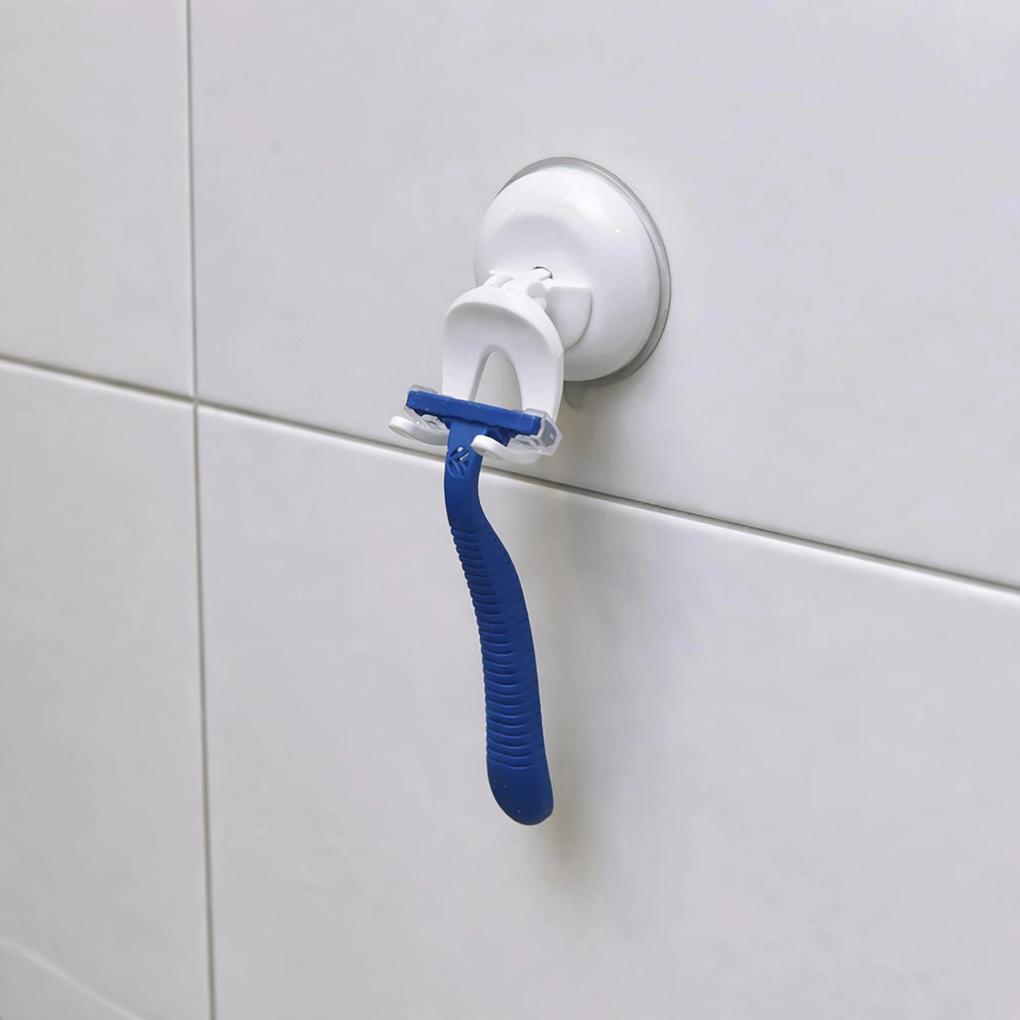 Evideco French Home Goods White Suction Razor Holder, No-Drill Shower Razor Rack