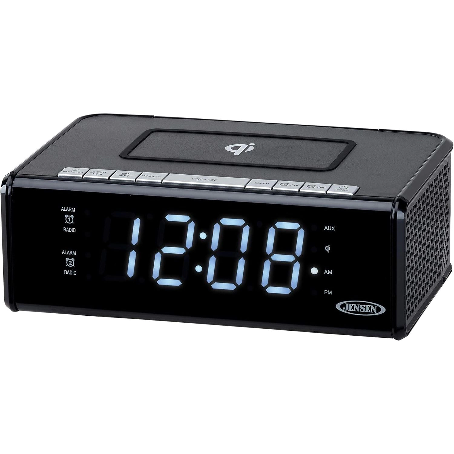 Jensen Dual Alarm Clock Radio with 5W Qi Wireless Charging QiCR-200
