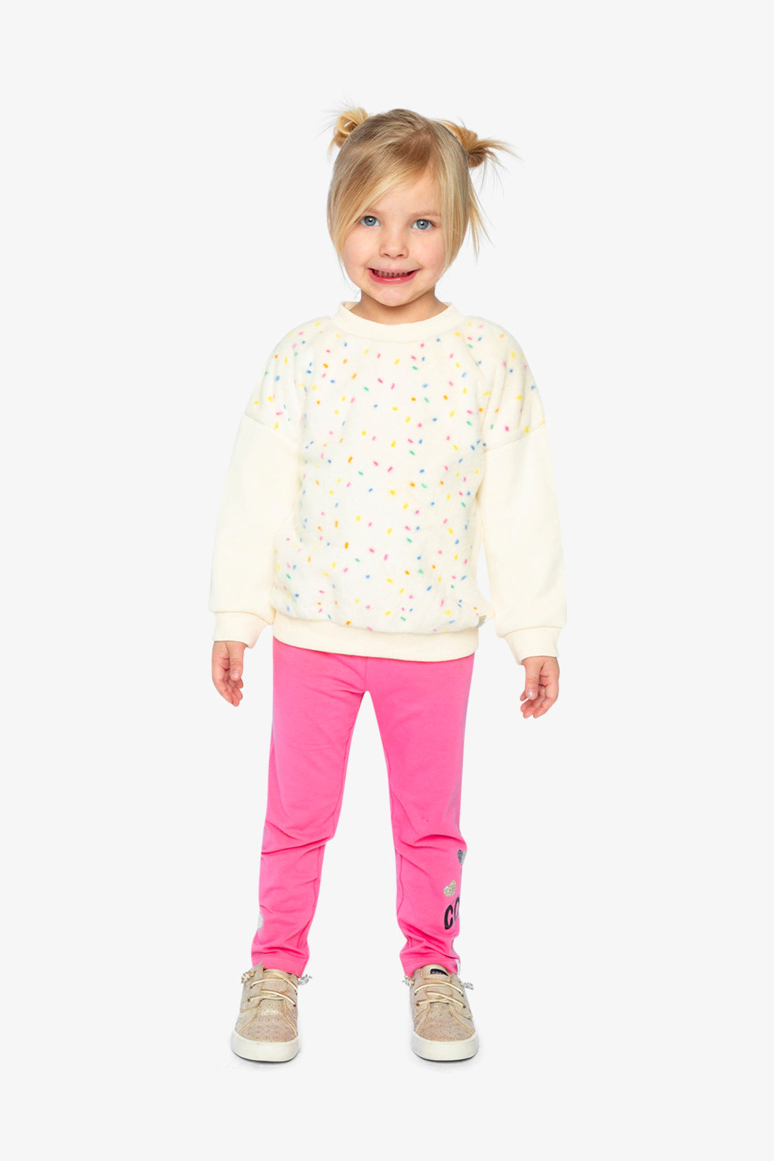 Deux par Girls Faux Fur Front Bi-Material Sweater