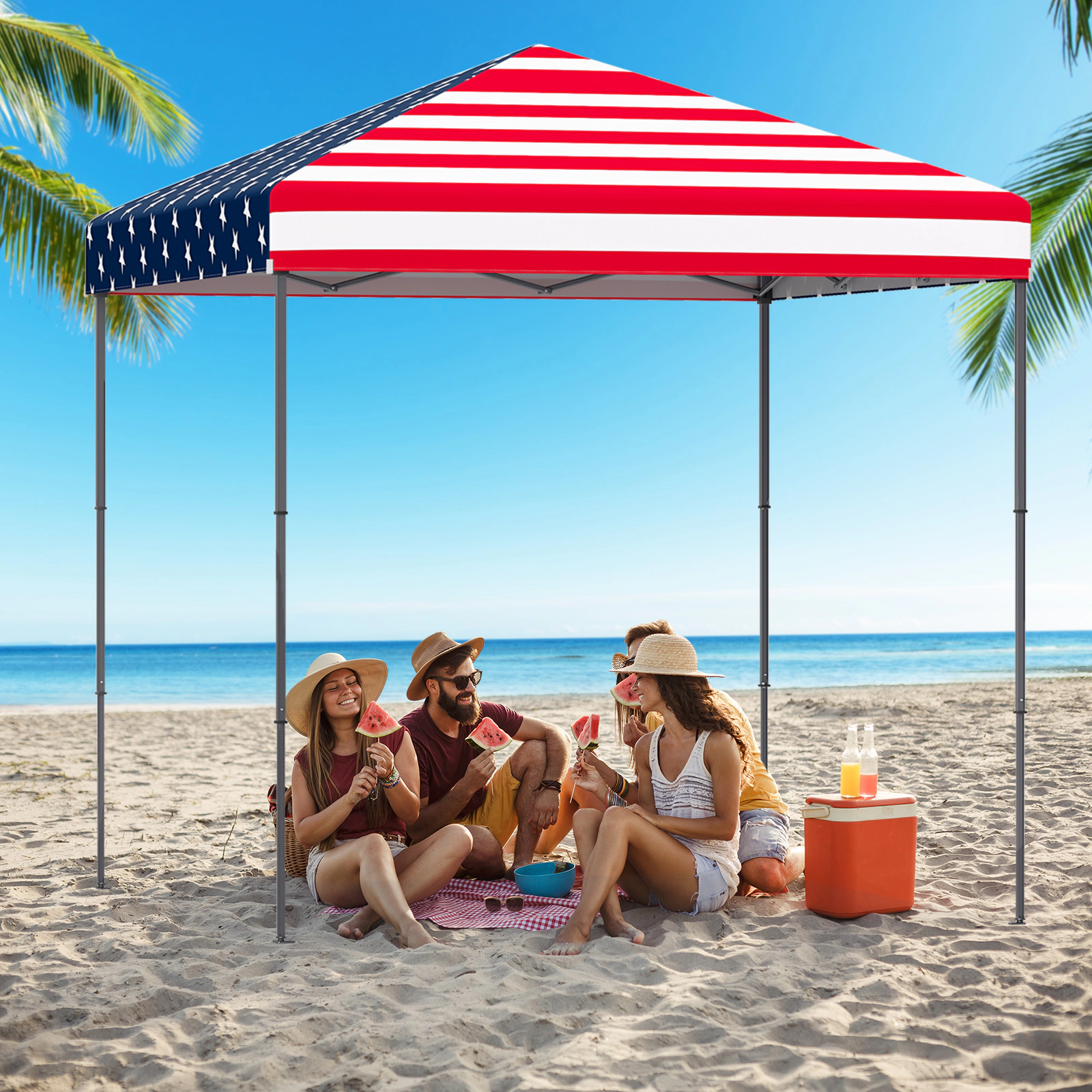 SUGIFT 6.6-ft by 6.6-ft UPF50+ Silver-Coated Oxford Pop Up Canopy Tent with 6.2-ft to 8-ft Height Range