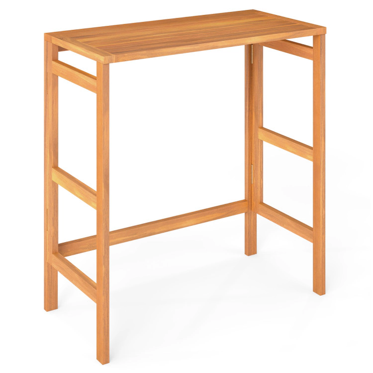 Hivvago Acacia Wood Outdoor Bar Table With Slatted Tabletop For Balcony