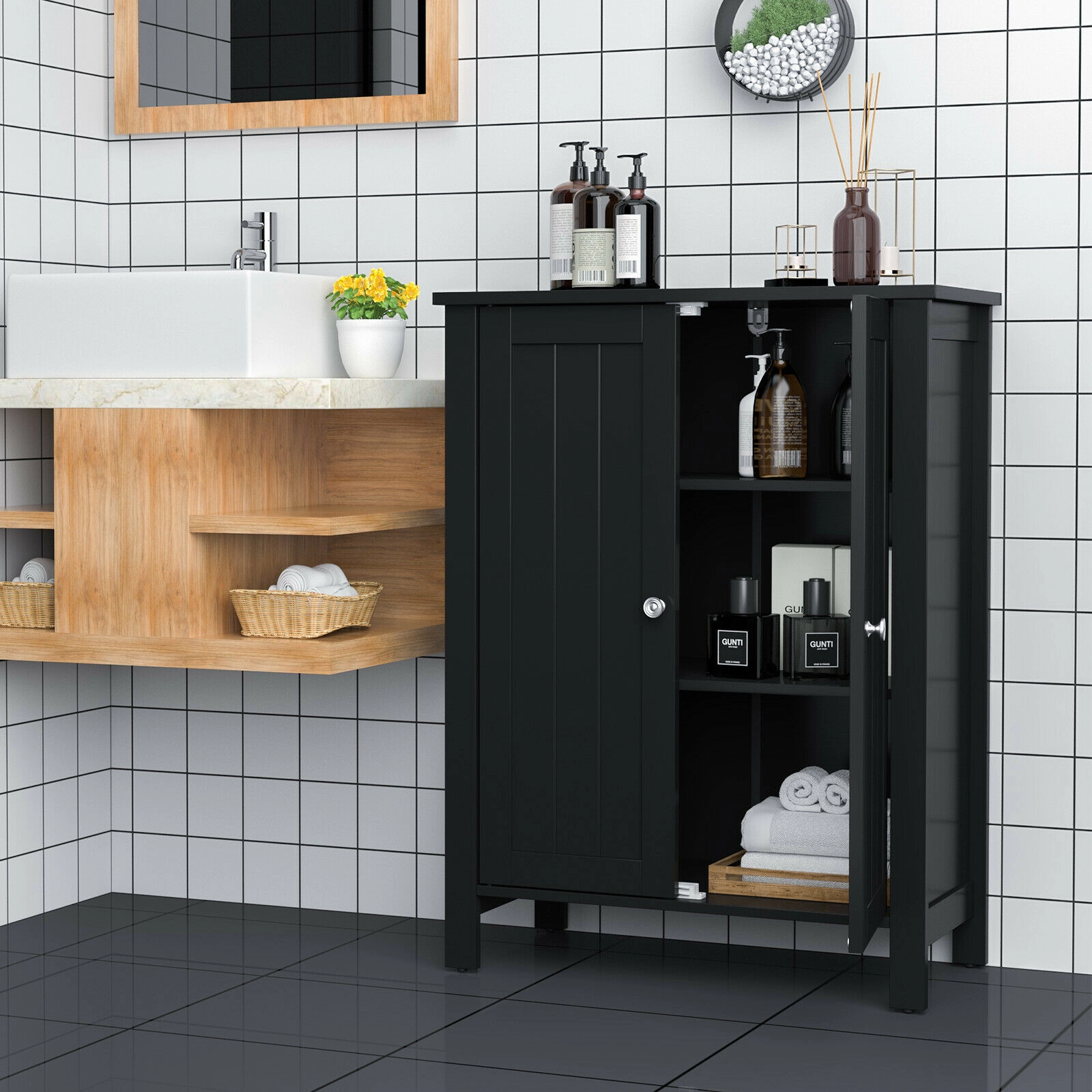 SlickBlue Freestanding MDF Storage Cabinet with 2-Tier Adjustable Shelving