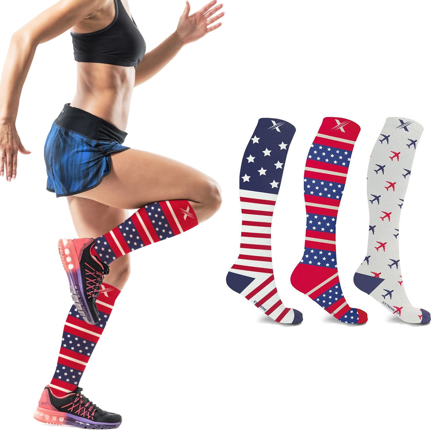 Extreme Fit Compression Socks Knee High - Made For Running, Athletics 3 Pair