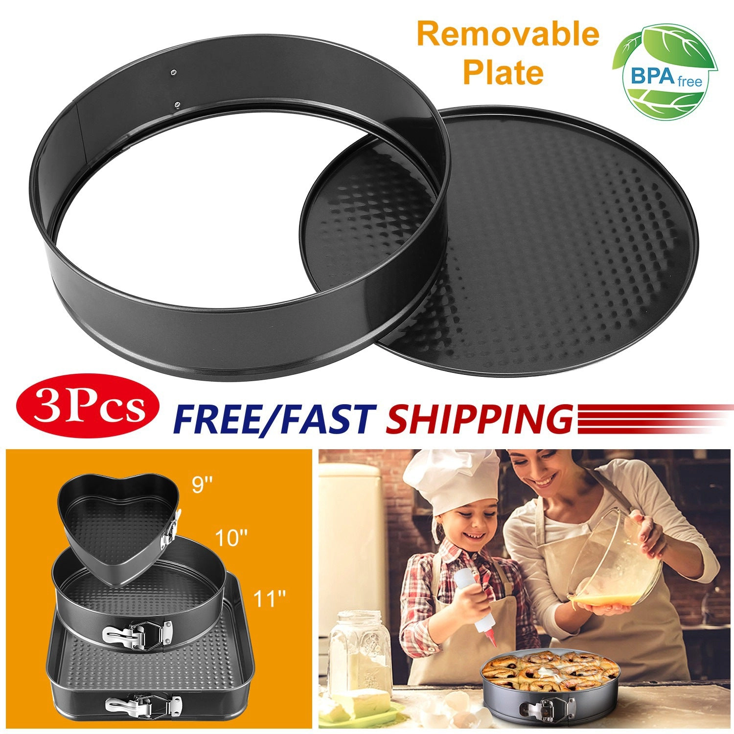 GBruno Non-Stick Springform Cake Pan Set, 3-Piece