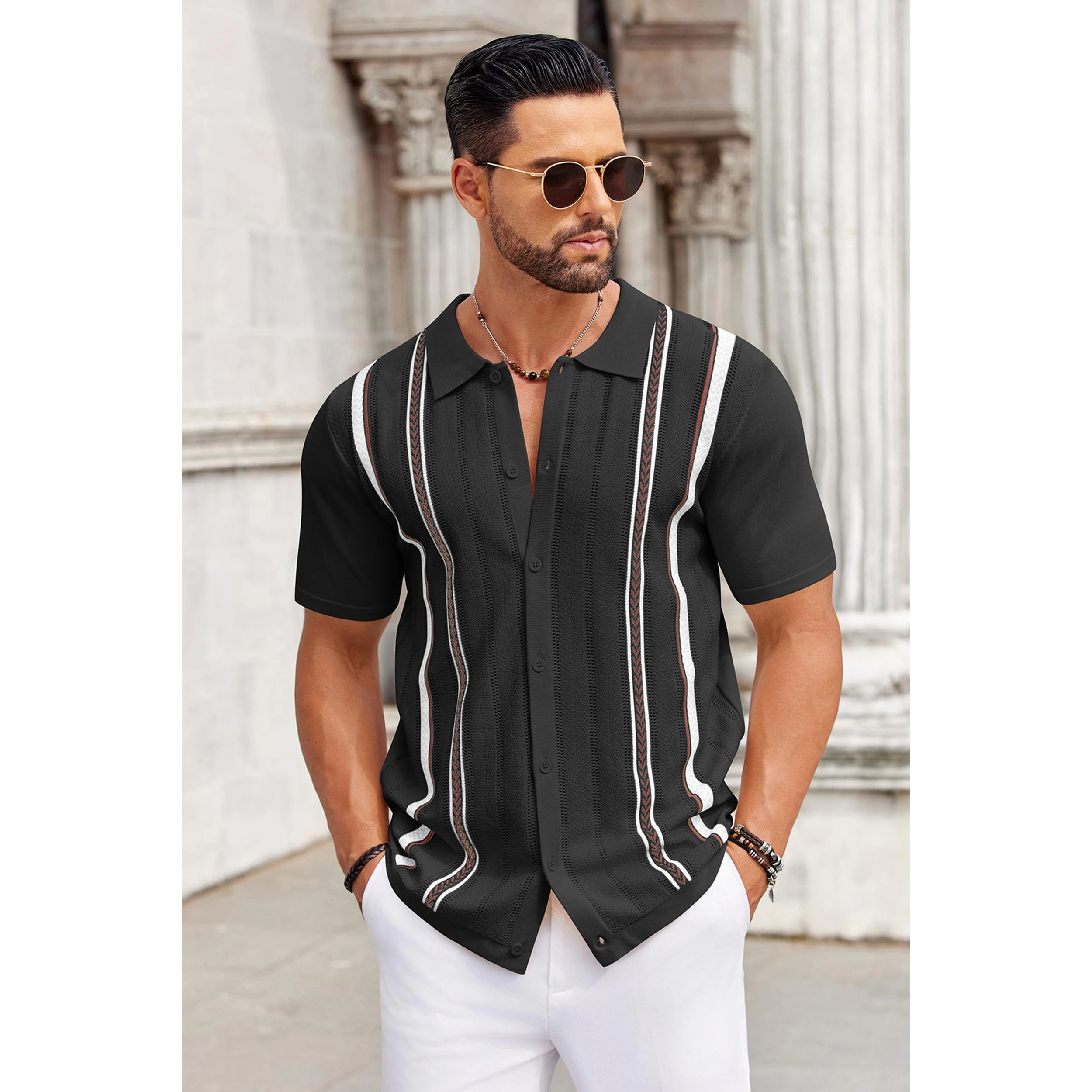 COOFANDY Men's Regular Fit Short Sleeve Knit Polo Sweater