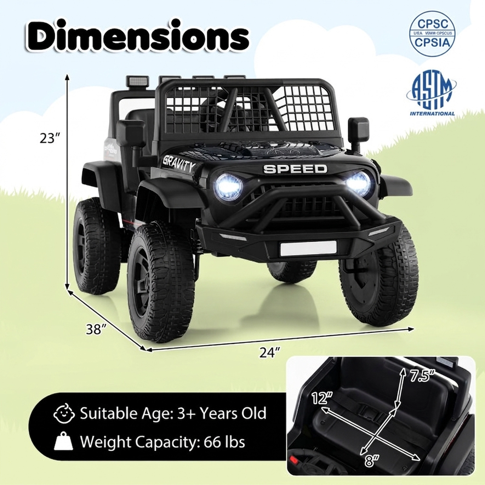SUGIFT 24V Kids Ride On Car with Remote Control and Music 66-lb Capacity Ages 3+ Black