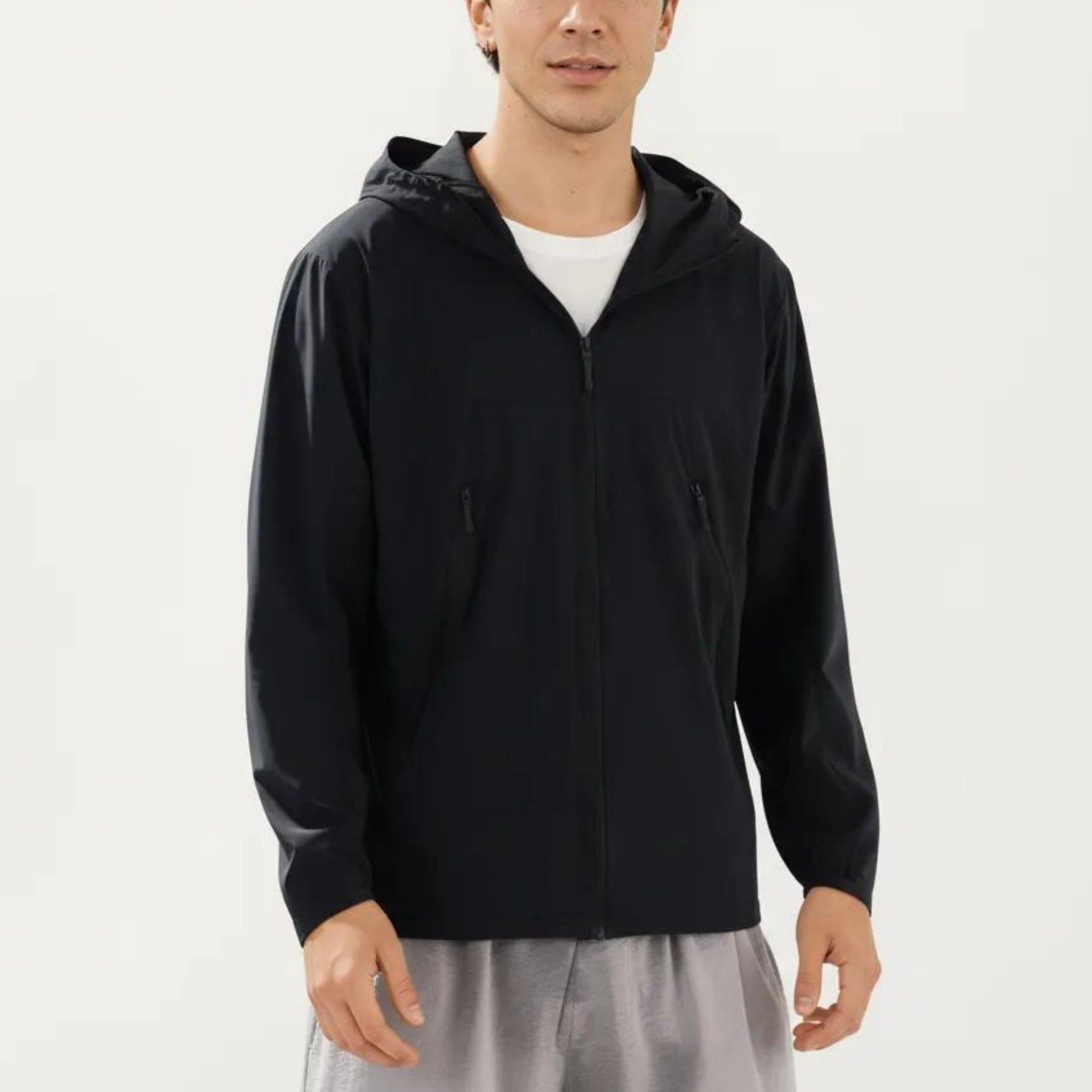 Anna-Kaci Men's Lightweight Windbreaker Jacket with Hood Full Zip Closure Zipper Pocket Detail and Relaxed Fit