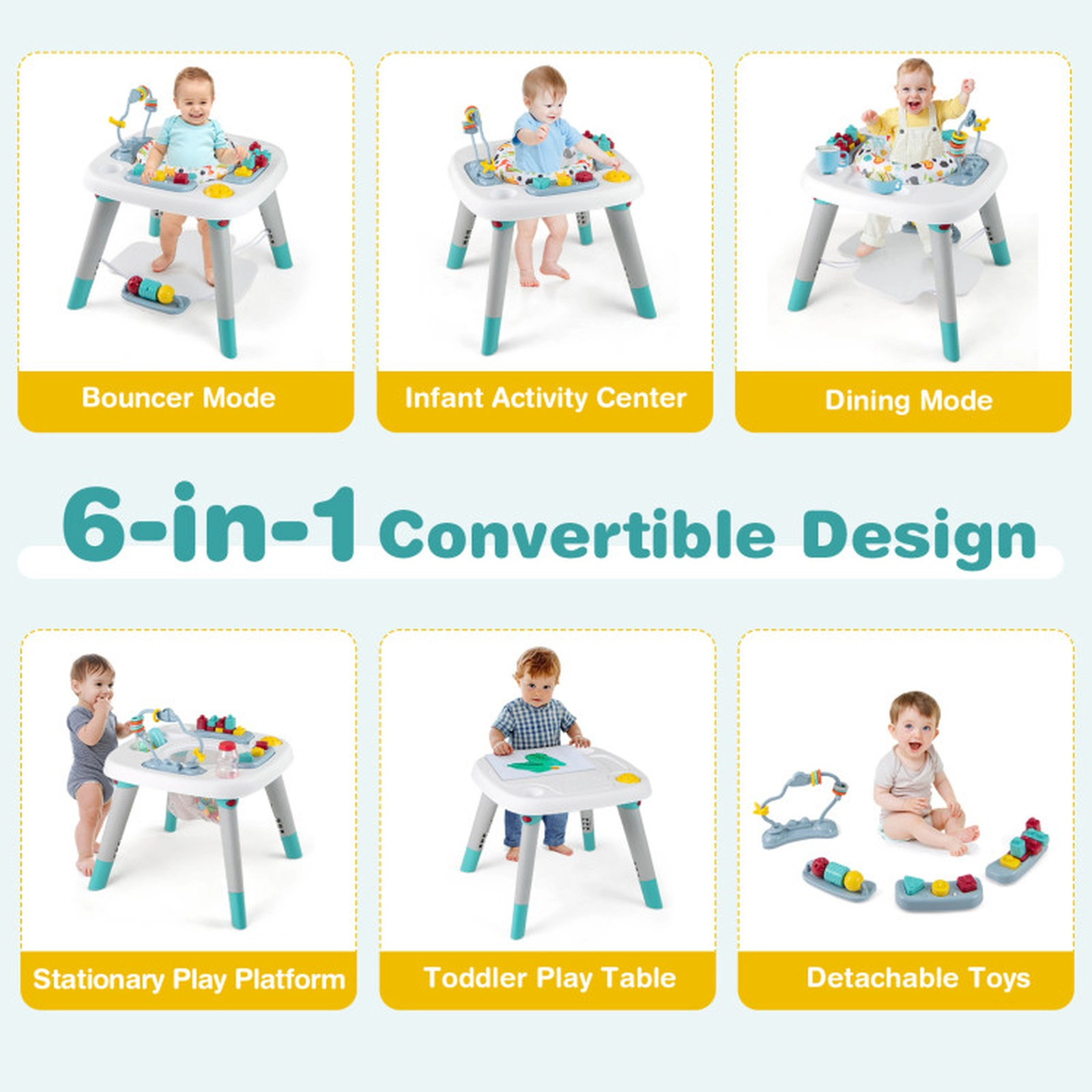 SUGIFT 6-in-1 Baby Activity Center Infant Jumper Toddler Table Playard 26-lb Capacity Ages 6-36 Months Multicolor