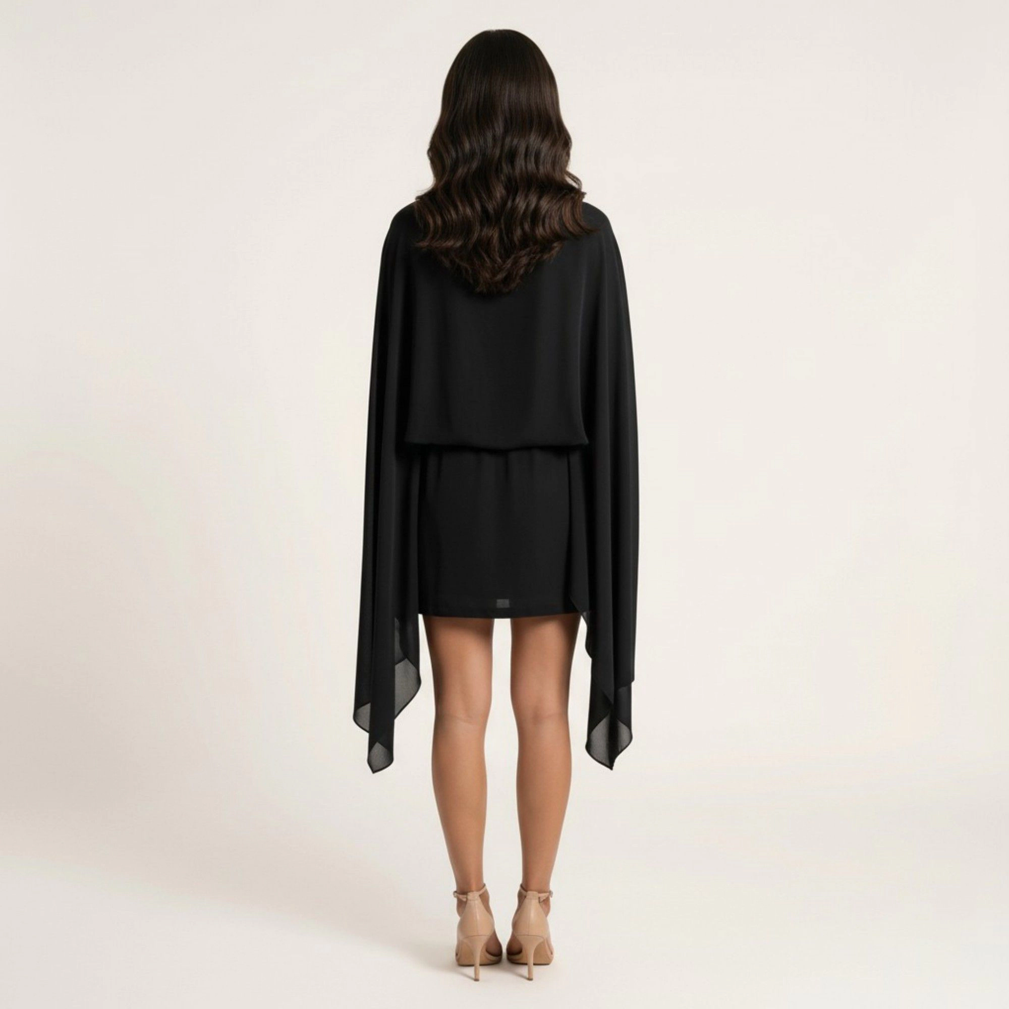Anna-Kaci Women's Sheer Draped Long Sleeves Fitted Skirt Mini Dress