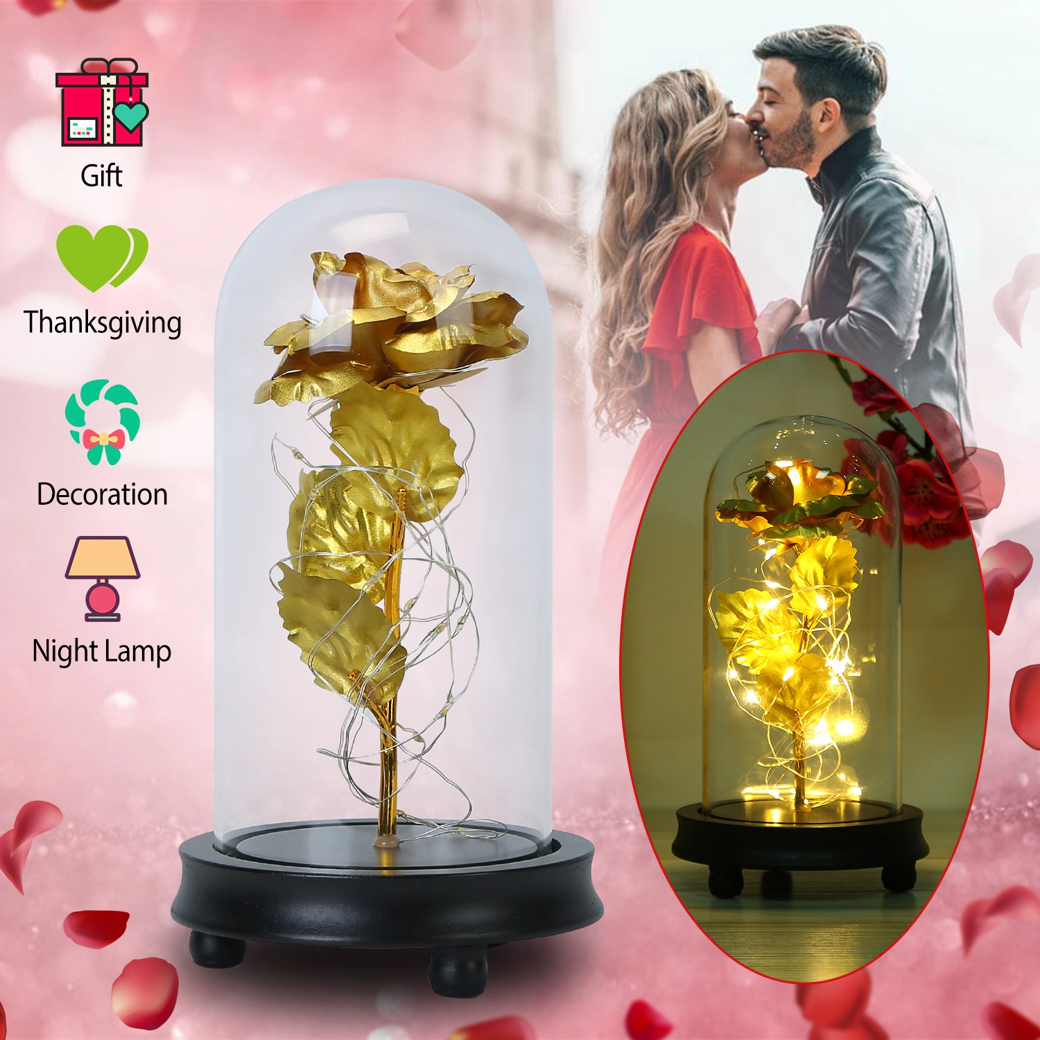 IMounTEK Unisex LED Foil Rose Light With Glass Dome