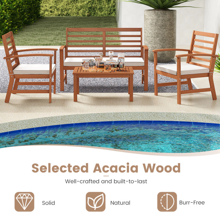 Hivvago 4 Pieces Outdoor Furniture Set With Stable Acacia Wood Frame