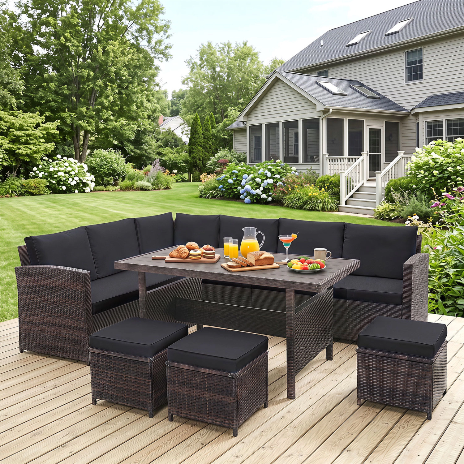 LJG 7 Pieces Wicker Patio Furniture Set