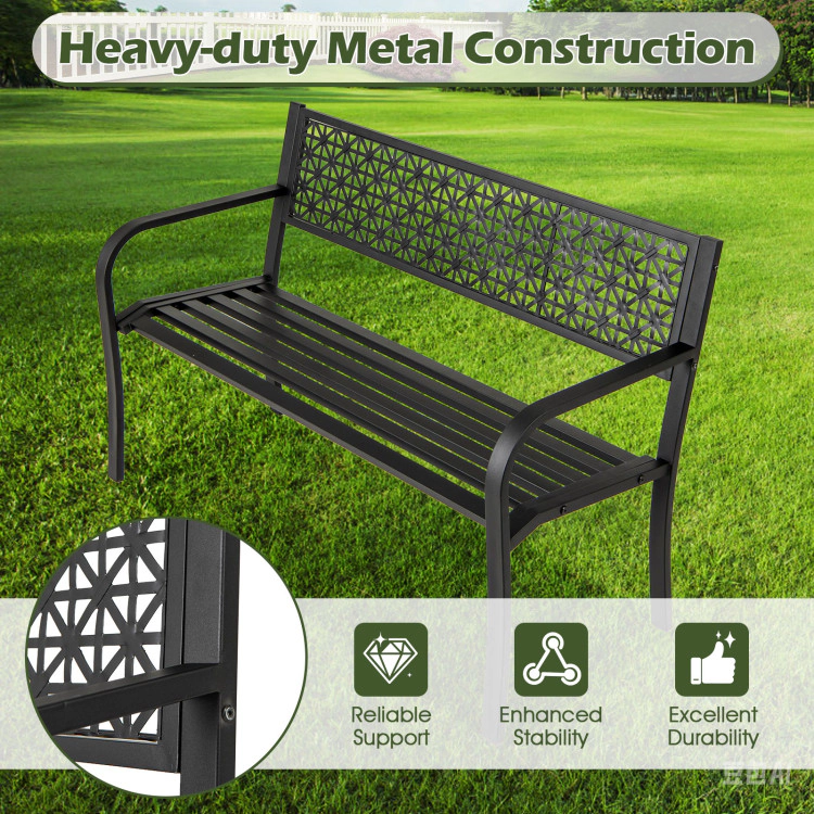 Hivvago 50 Inch Garden Bench With Patterned Backrest And Curved Armrests For 2-3 Person-Black