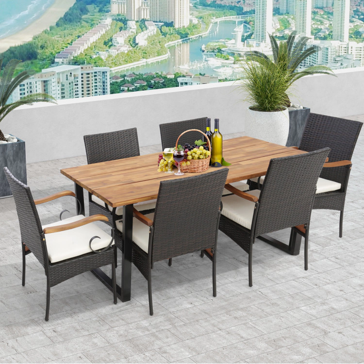 Hivvago 7 Pieces Patio Rattan Dining Set With Curved Handrail
