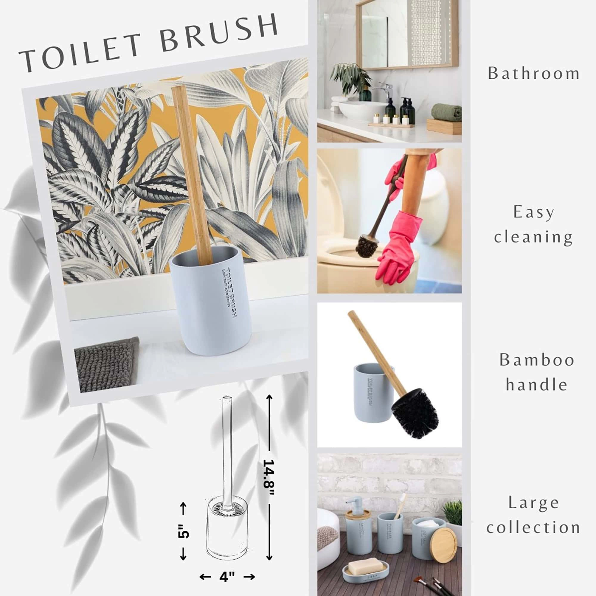 Evideco French Home Goods Willis Toilet Brush Set - Matte Polyresin Cup with Bamboo Handle