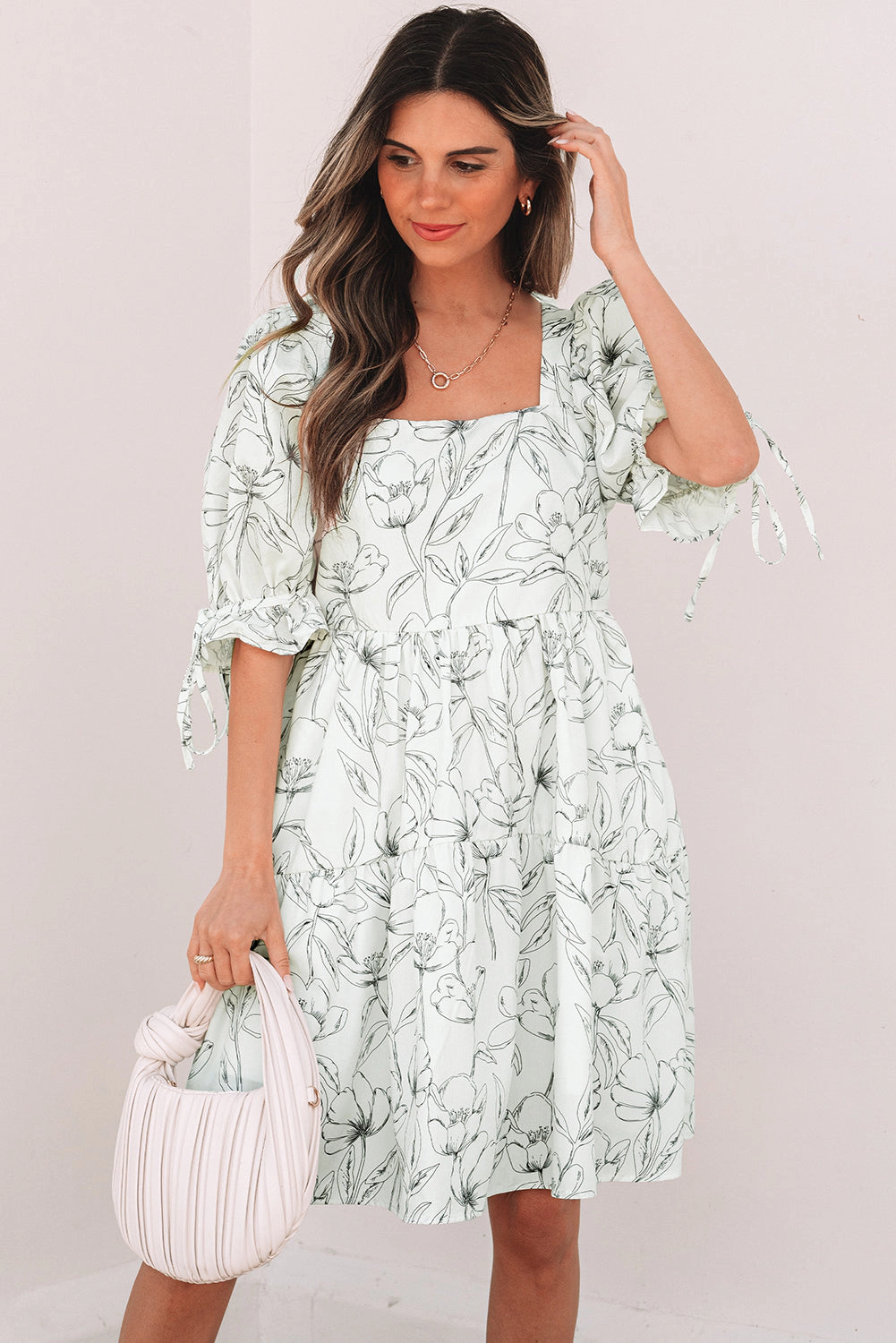 Threaded Pear Women's Ariya Floral Shirred Back Puff Sleeve Dress