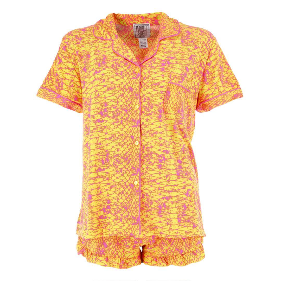 Mentally Exhausted Women's Snakeskin Print Short Pajama Set