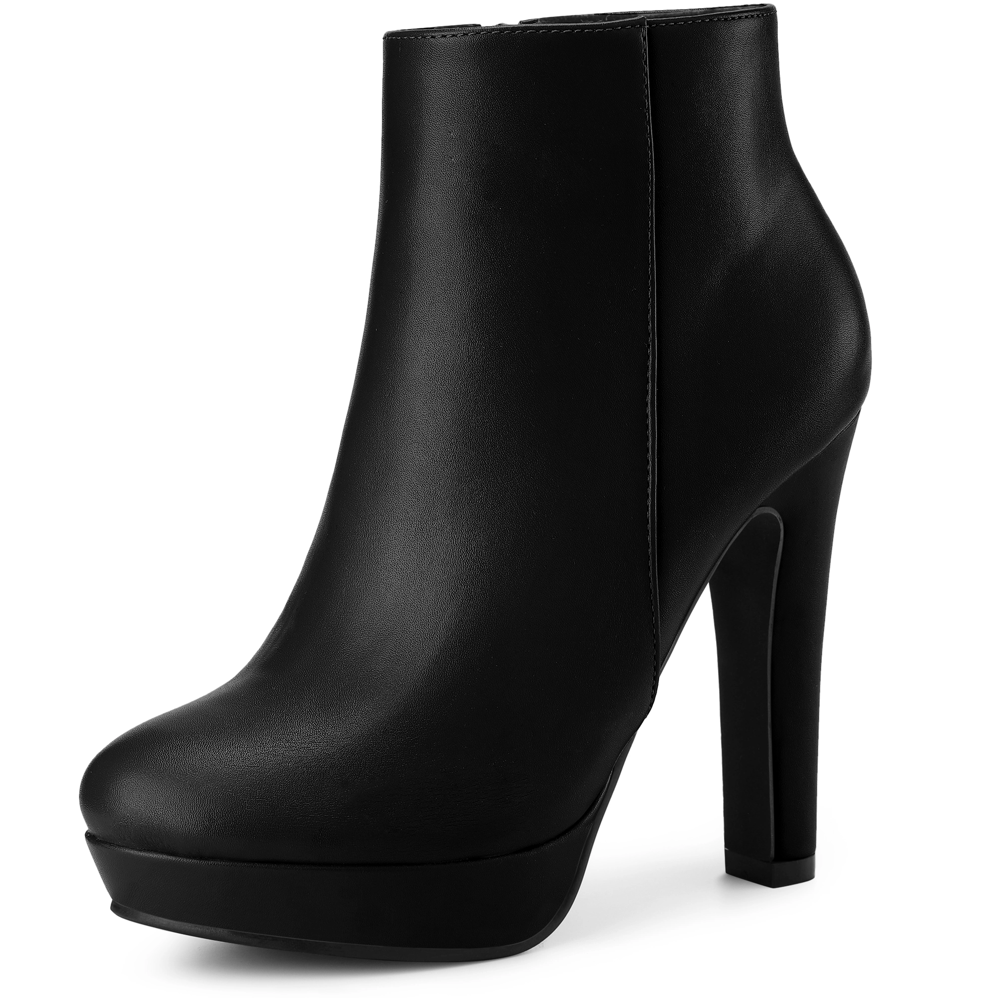 BLISSFUL STEP Women Faux Leather Chunky Round Toe Platform Ankle Booties