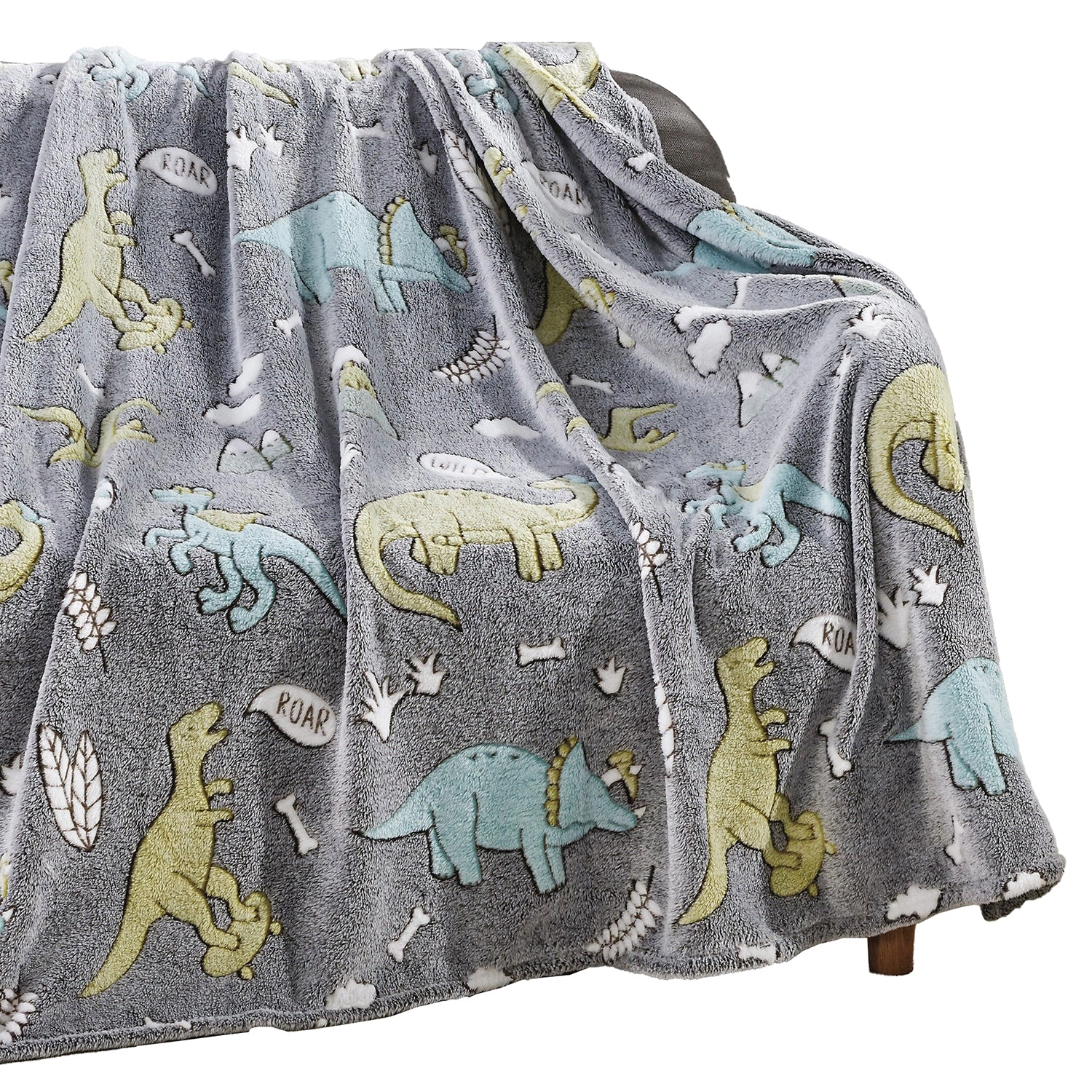 Dino Friends Micro Plush All Season Throw Blanket 50" X 60" Gray by Plazatex