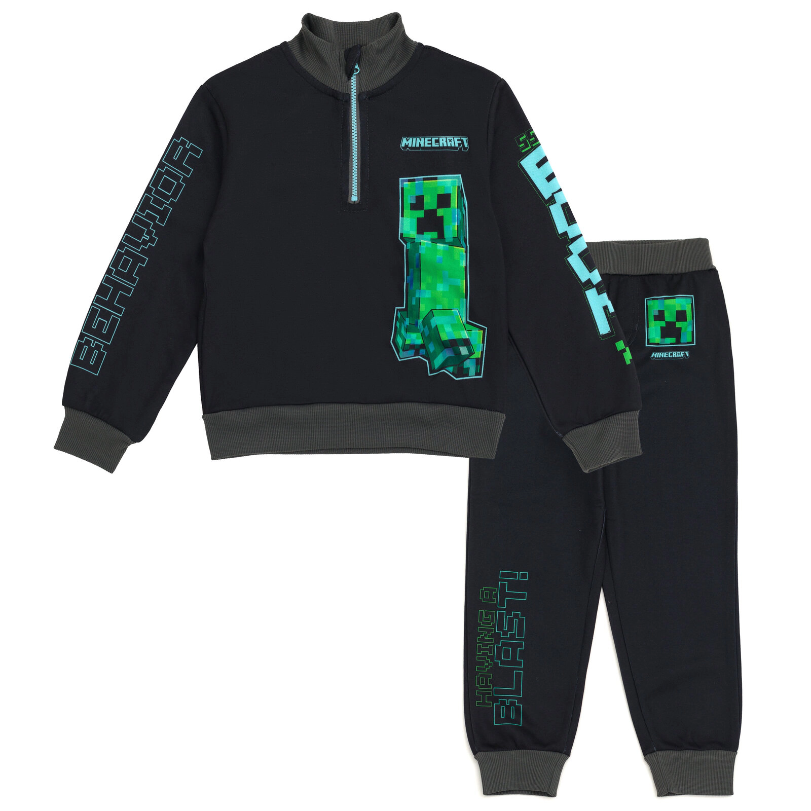 Minecraft Creeper Boys' Fleece Quarter Zip Sweatshirt and Pants Set