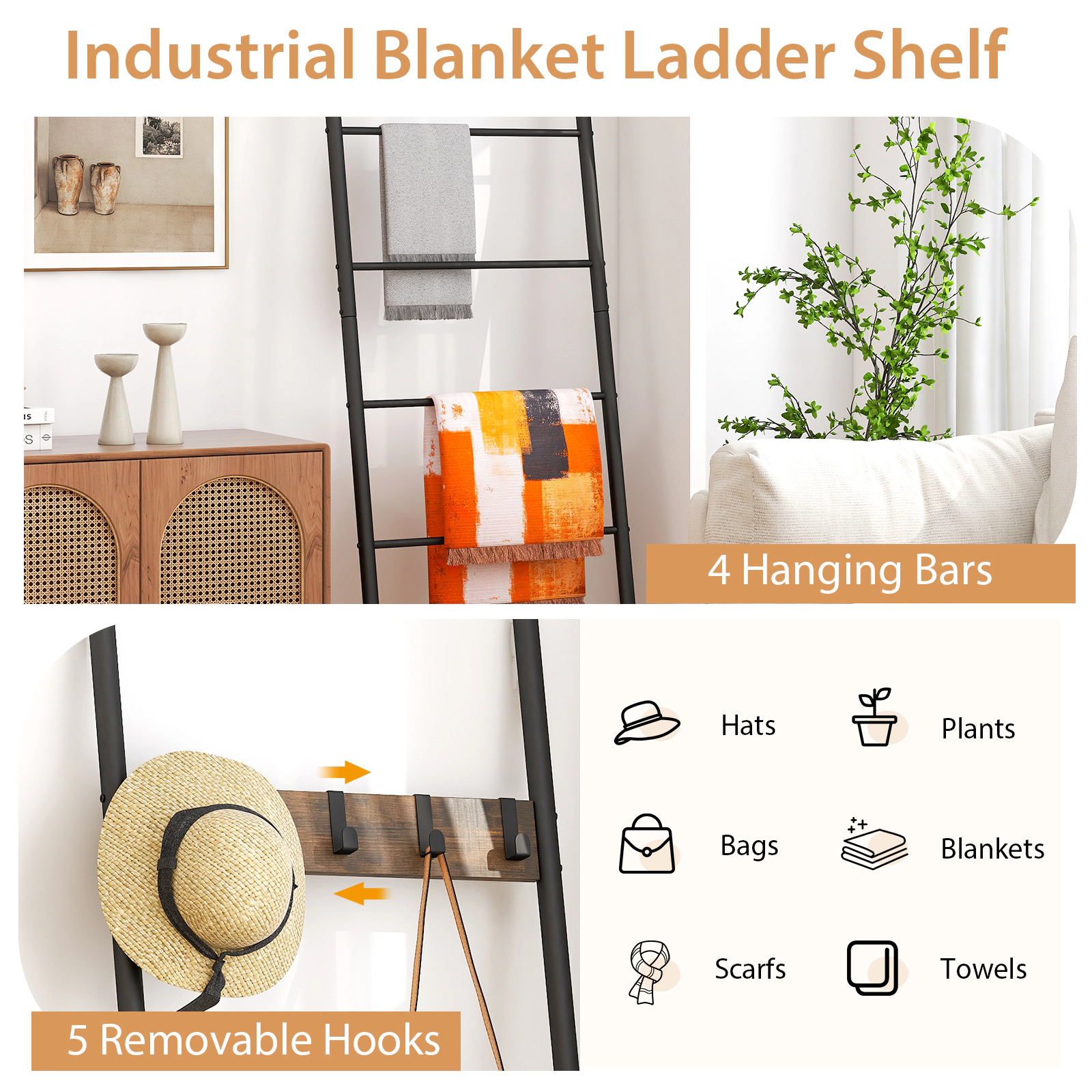 Hivvago Decorative Blanket Ladder Rack