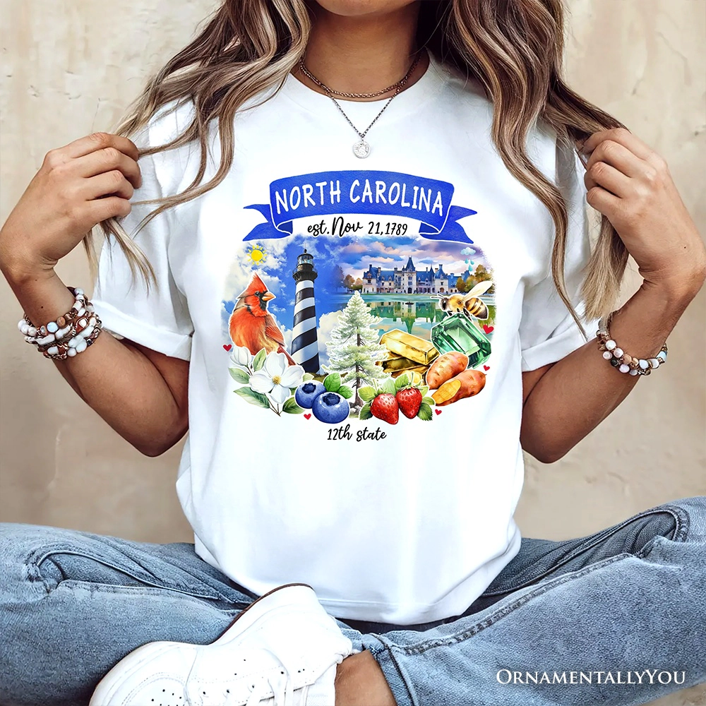 OrnamentallyYou Unisex Artistic North Carolina State Themes And Landmarks T-Shirt