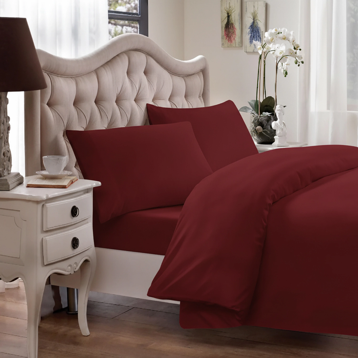 Brielle Home 250 Thread Count Modal Sateen Duvet Cover Set with Sham Twin 68 x 86 Dark Red